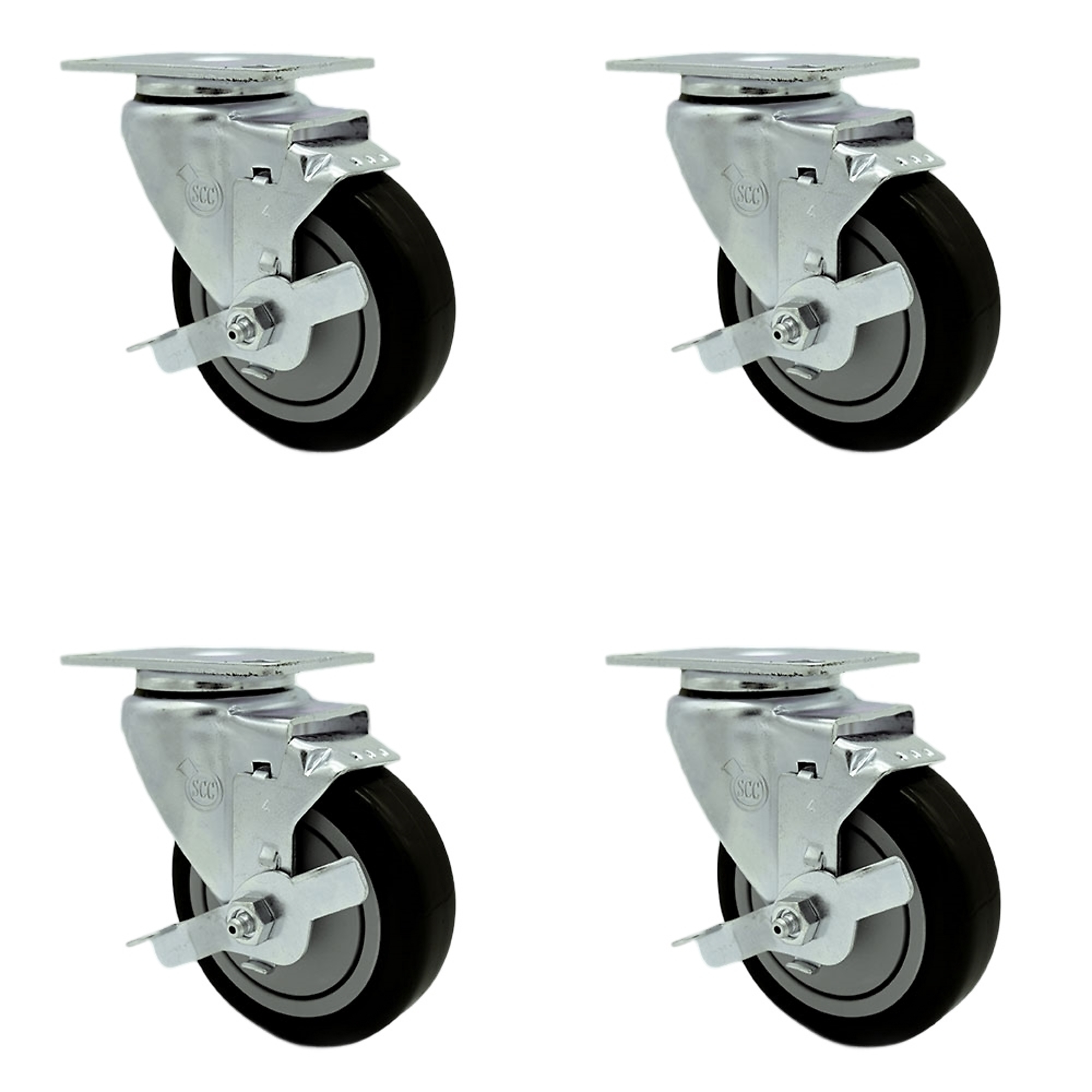 Service Caster, 4Inch x 1 1/4Inch Plate Casters, Wheel Diameter 4 in, Caster Type Swivel, Package (qty.) 4, Model SCC-20S414-PPUB-BLK-TLB-TP3-4