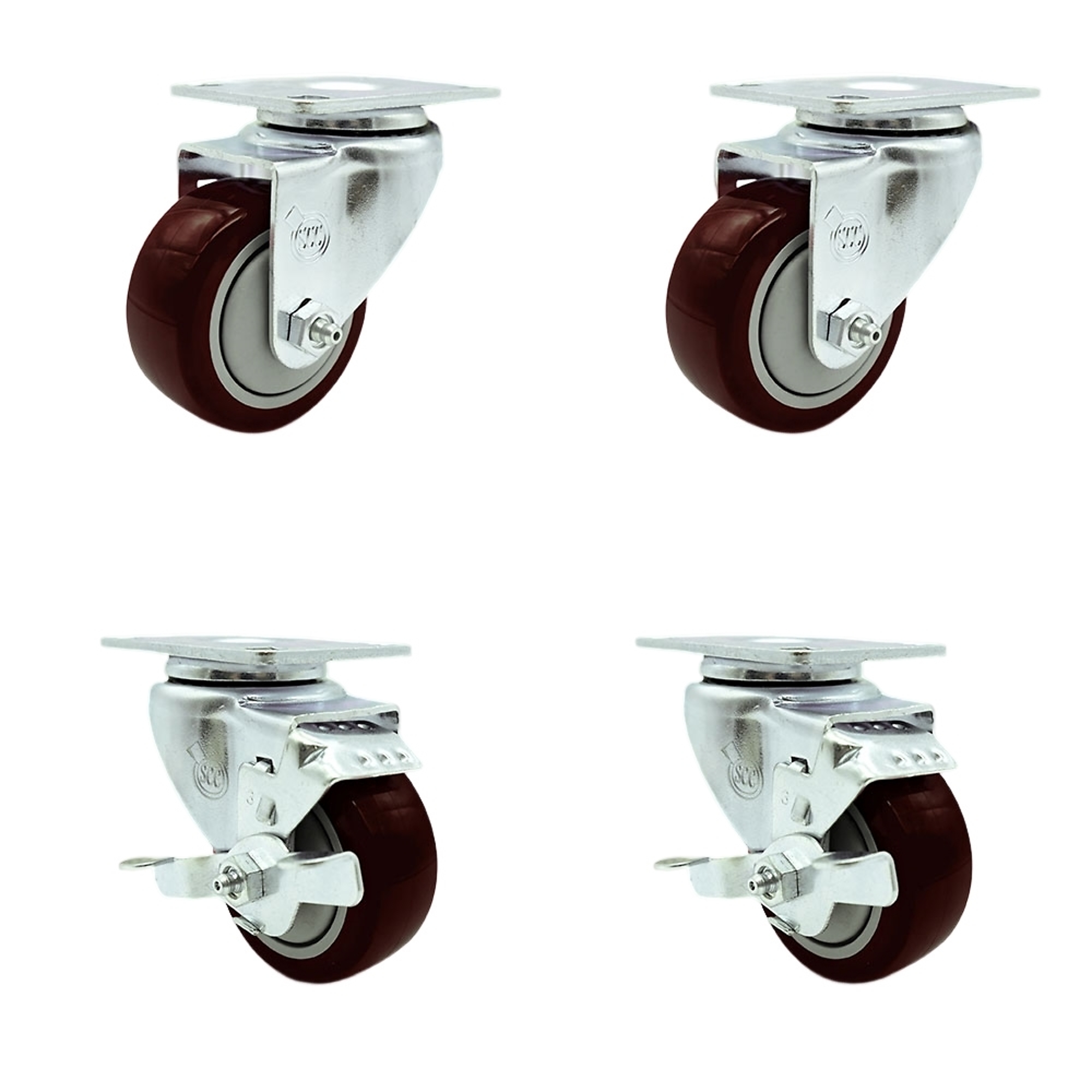 Service Caster, 3Inch x 1 1/4Inch Plate Casters, Wheel Diameter 3 in, Caster Type Swivel, Package (qty.) 4, Model SCC-20S314-PPUB-MRN-TP2-2-TLB-2