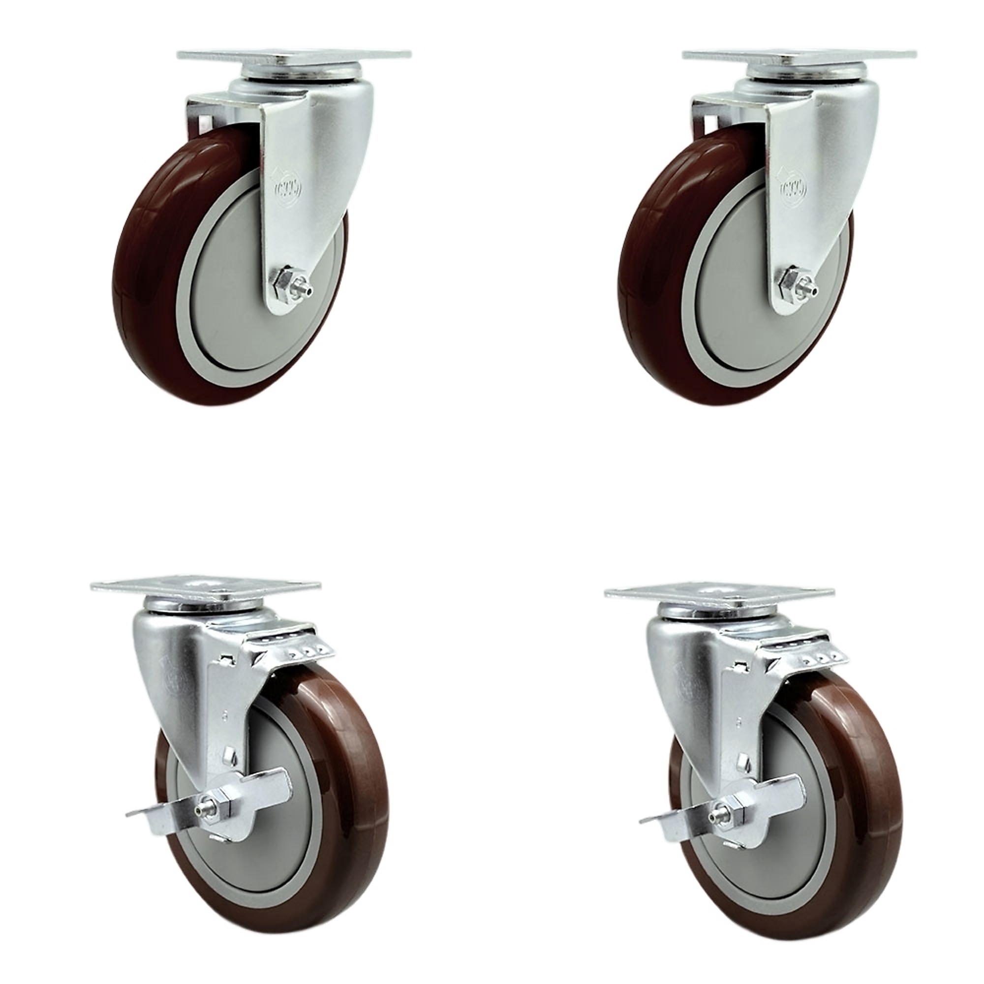 Service Caster, 5Inch x 1 1/4Inch Plate Casters, Wheel Diameter 5 in, Caster Type Swivel, Package (qty.) 4, Model SCC-20S514-PPUB-MRN-TP3-2-TLB-2