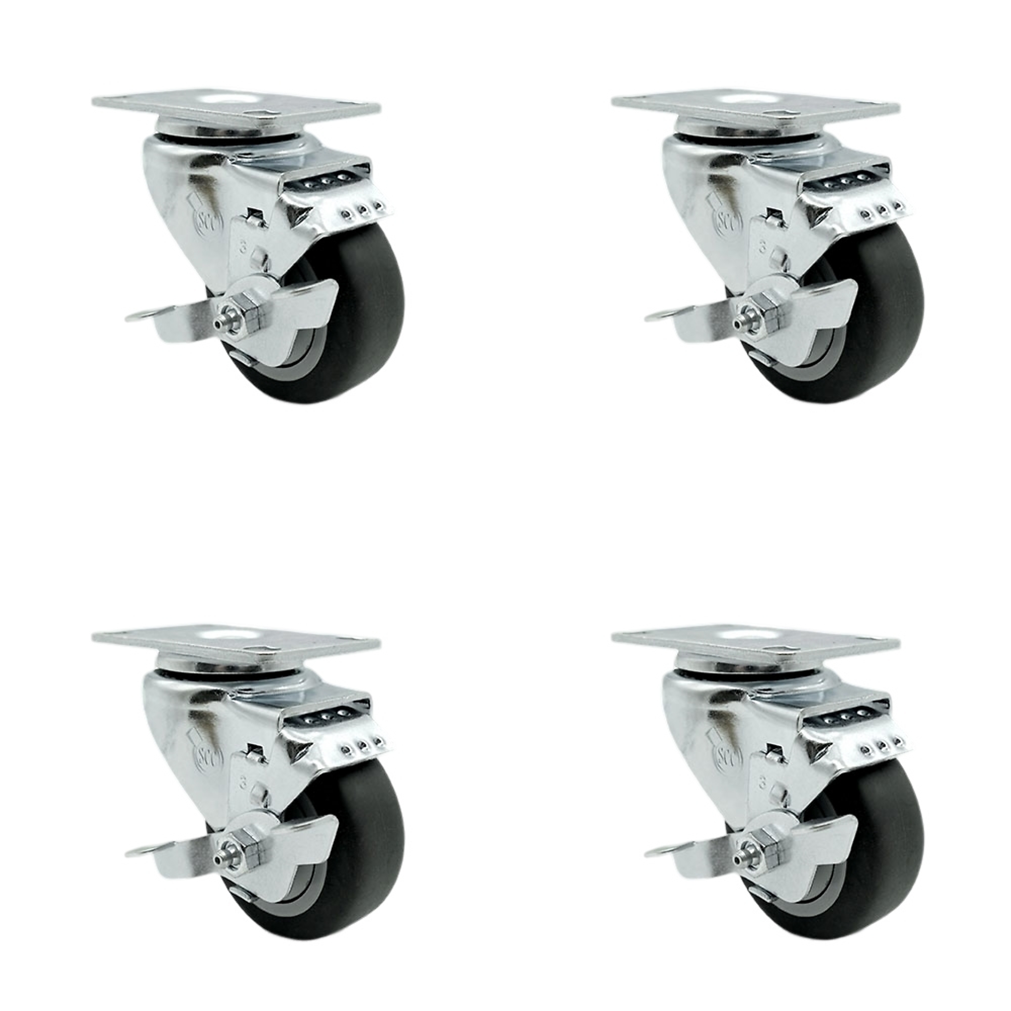 Service Caster, 3.5Inch x 1 1/4Inch Plate Casters, Wheel Diameter 3.5 in, Caster Type Swivel, Package (qty.) 4, Model SCC-20S3514-TPRB-TLB-TP2-4