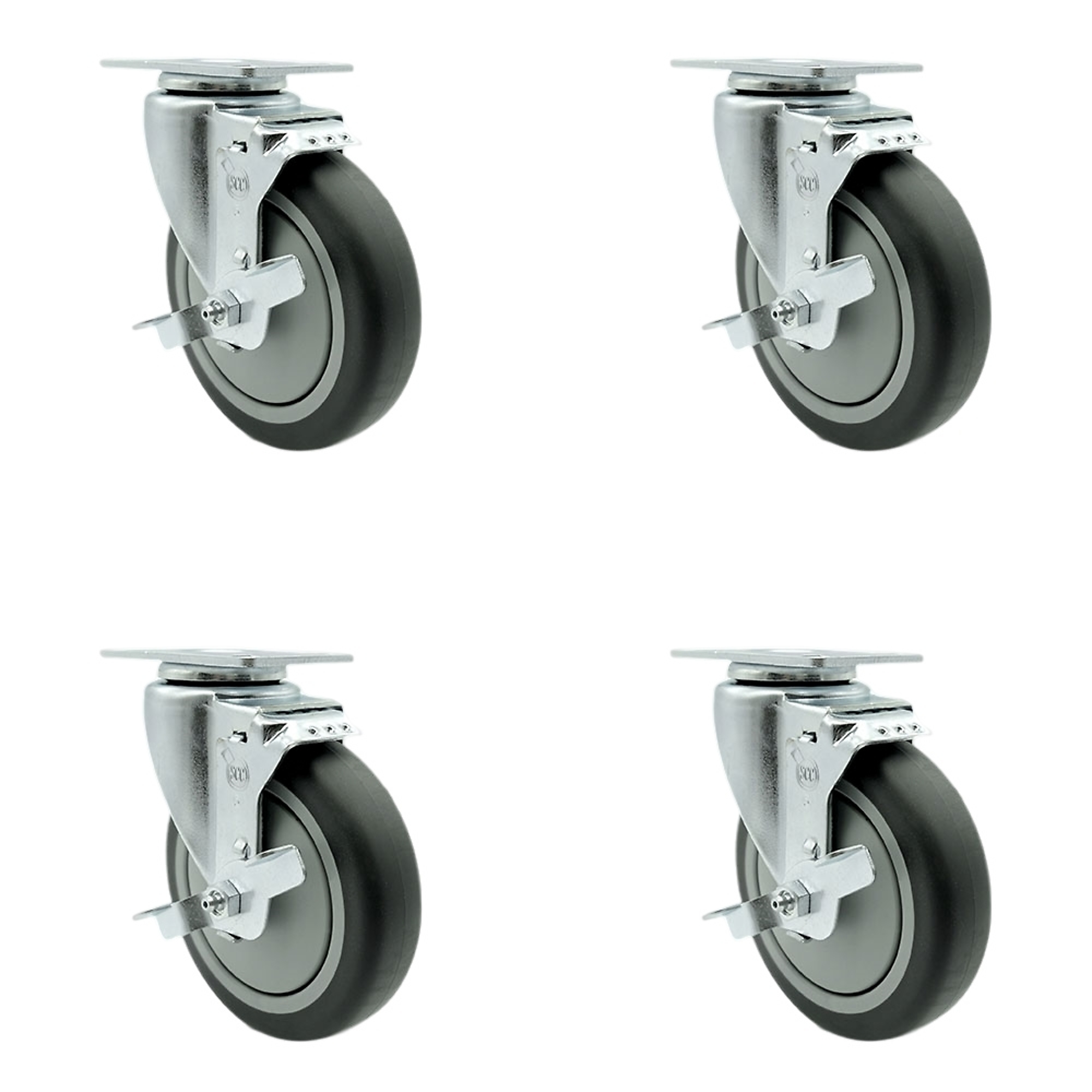 Service Caster, 5Inch x 1 1/4Inch Plate Casters, Wheel Diameter 5 in, Caster Type Swivel, Package (qty.) 4, Model SCC-20S514-TPRB-TLB-TP2-4