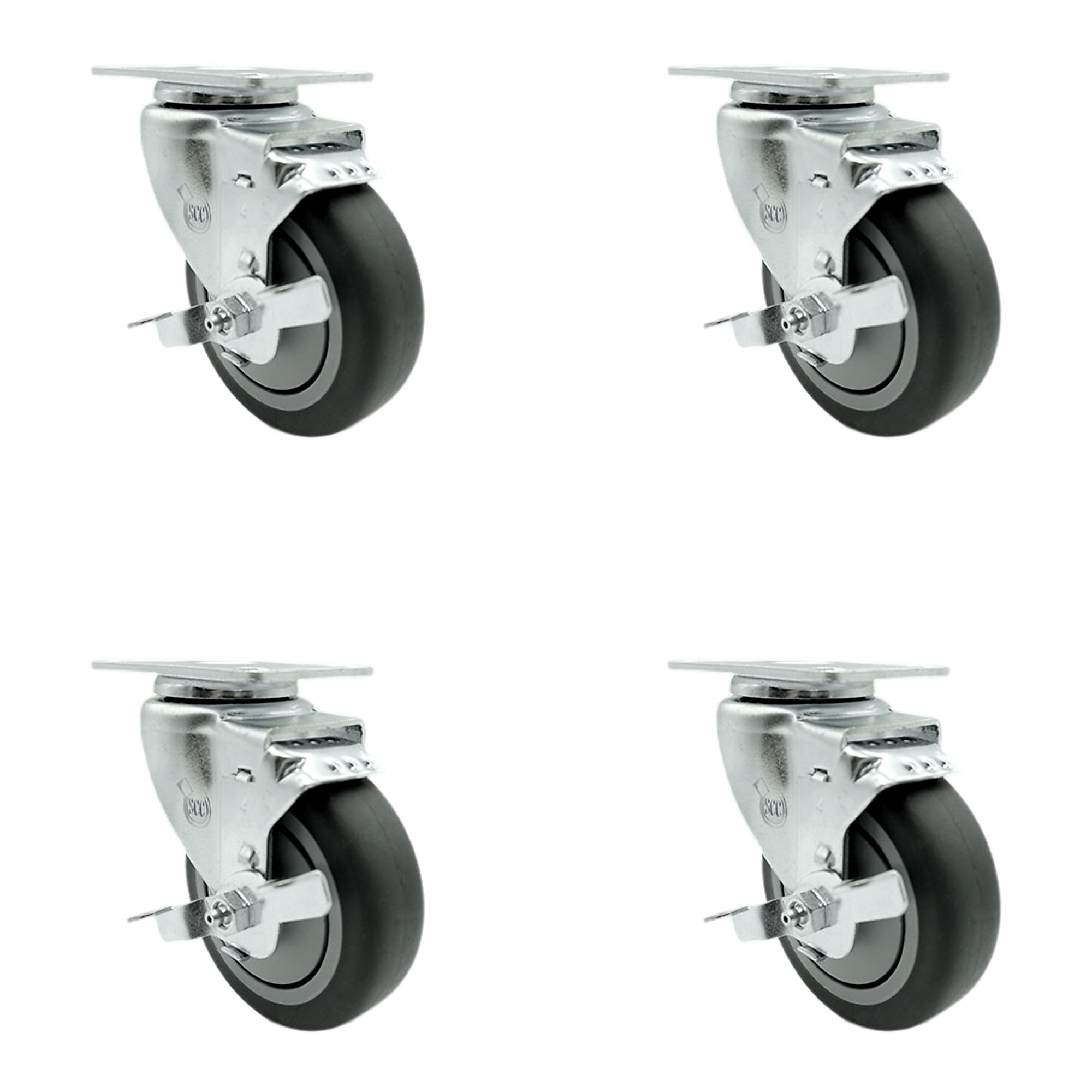 Service Caster, 4Inch x 1 1/4Inch Plate Casters, Wheel Diameter 4 in, Caster Type Swivel, Package (qty.) 4, Model SCC-20S414-TPRB-TLB-TP2-4