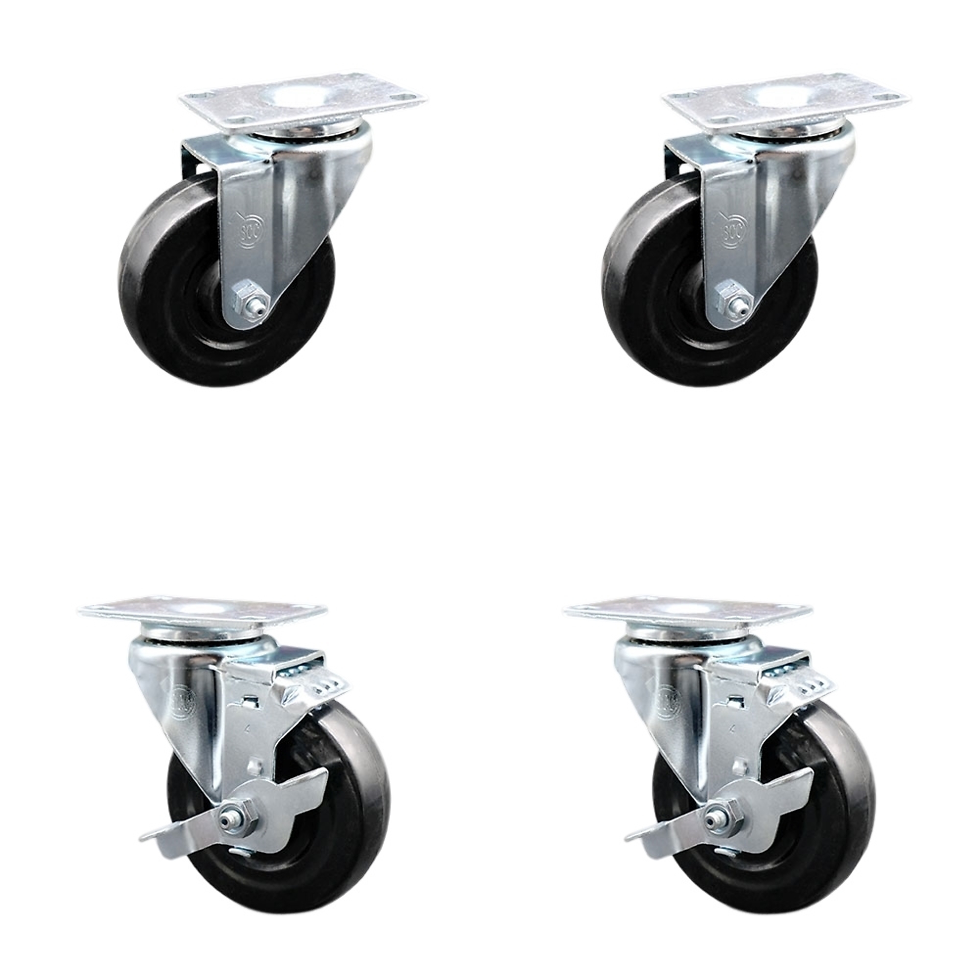 Service Caster, 4Inch x 1 1/4Inch Plate Casters, Wheel Diameter 4 in, Caster Type Swivel, Package (qty.) 4, Model SCC-20S414-HRS-TP2-2-TLB-2