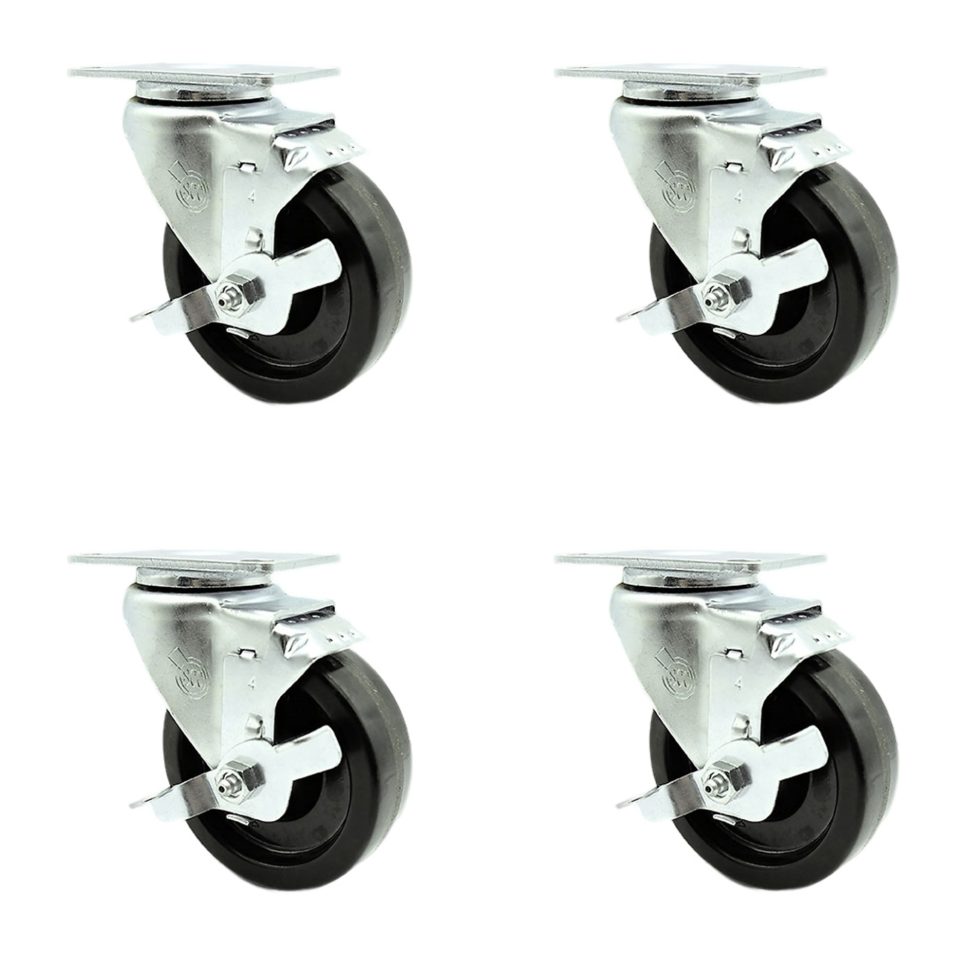 Service Caster, 4Inch x 1 1/4Inch Plate Casters, Wheel Diameter 4 in, Caster Type Swivel, Package (qty.) 4, Model SCC-20S414-PHS-TLB-TP2-4