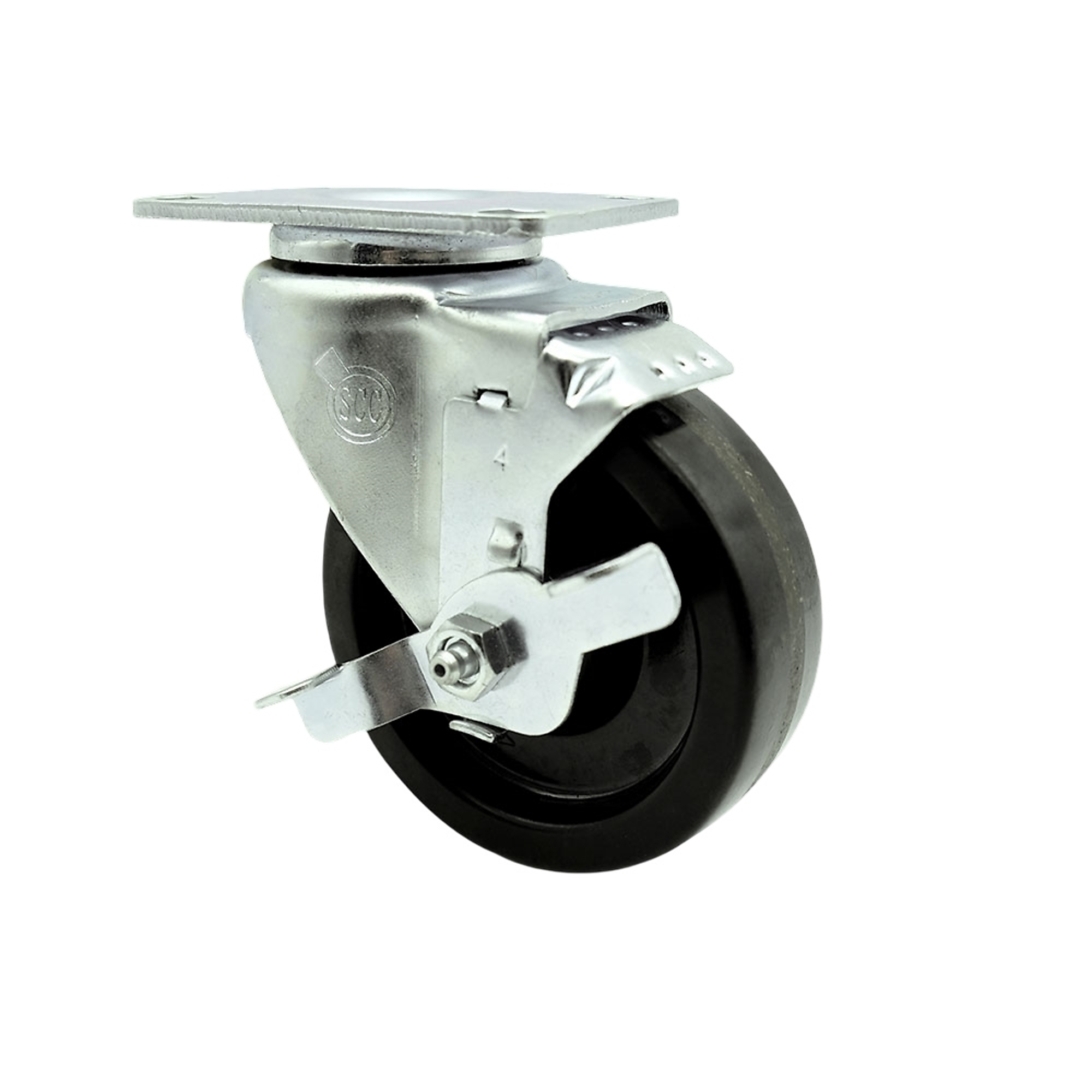 Service Caster, 4Inch x 1 1/4Inch Plate Caster, Wheel Diameter 4 in, Caster Type Swivel, Package (qty.) 1, Model SCC-20S414-PHR-TLB-TP2