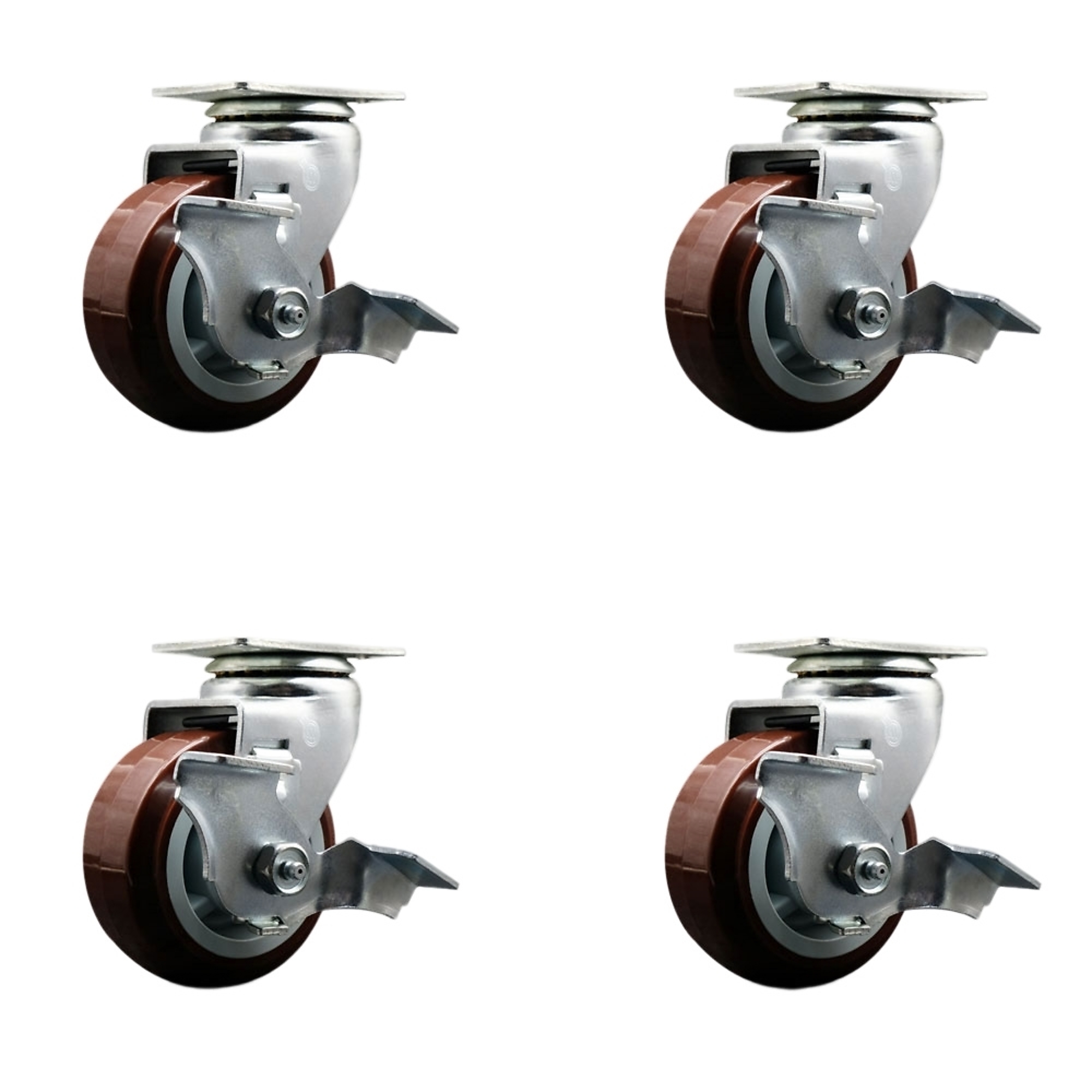 Service Caster, 4Inch x 2Inch Plate Casters, Wheel Diameter 4 in, Caster Type Swivel, Package (qty.) 4, Model SCC-20S420-PPUR-TLB-4