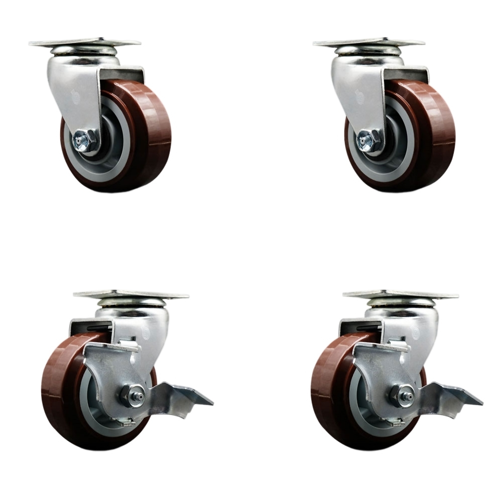 Service Caster, 4Inch x 2Inch Plate Casters, Wheel Diameter 4 in, Caster Type Swivel, Package (qty.) 4, Model SCC-20S420-PPUR-2-TLB-2