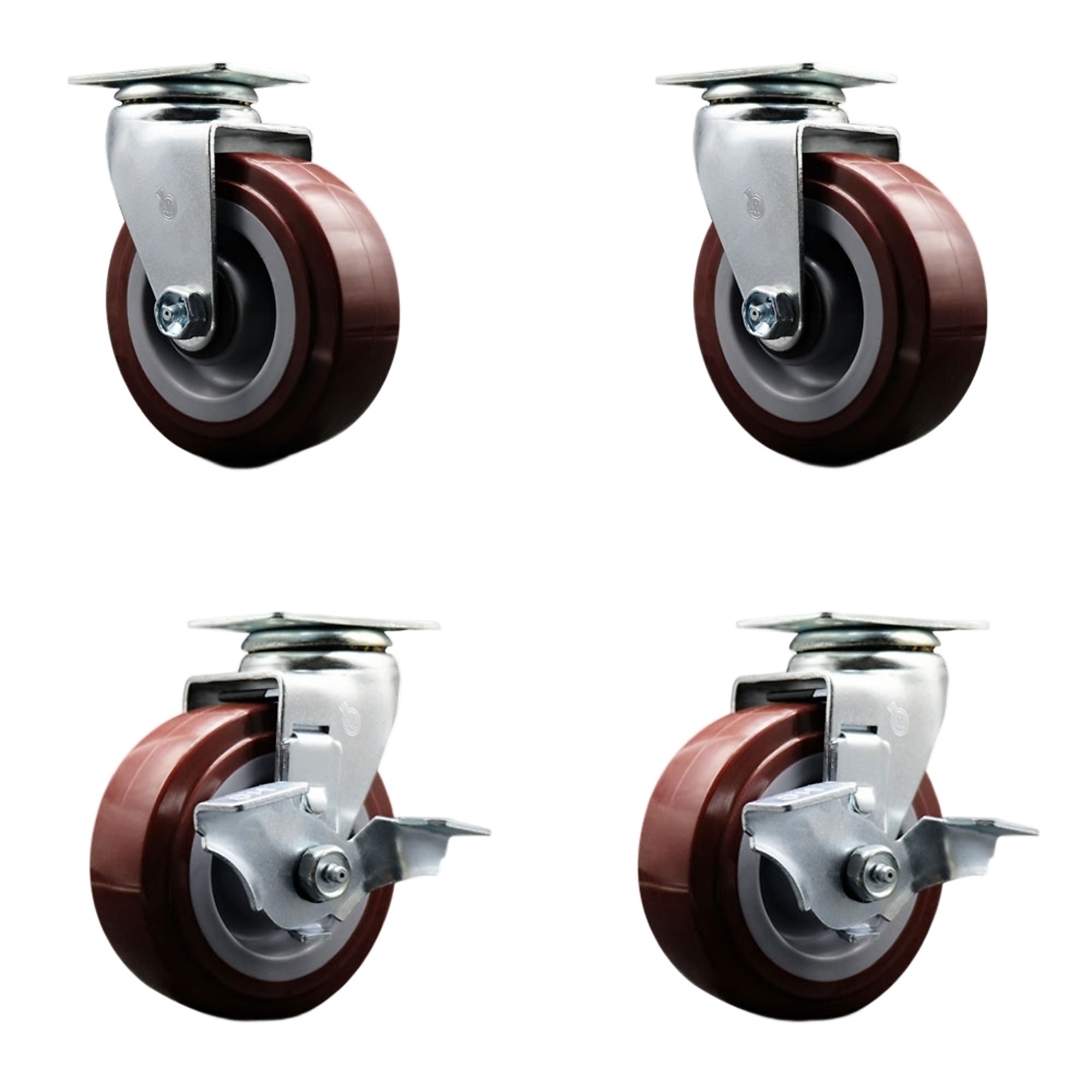 Service Caster, 5Inch x 2Inch Plate Casters, Wheel Diameter 5 in, Caster Type Swivel, Package (qty.) 4, Model SCC-20S520-PPUR-2-TLB-2