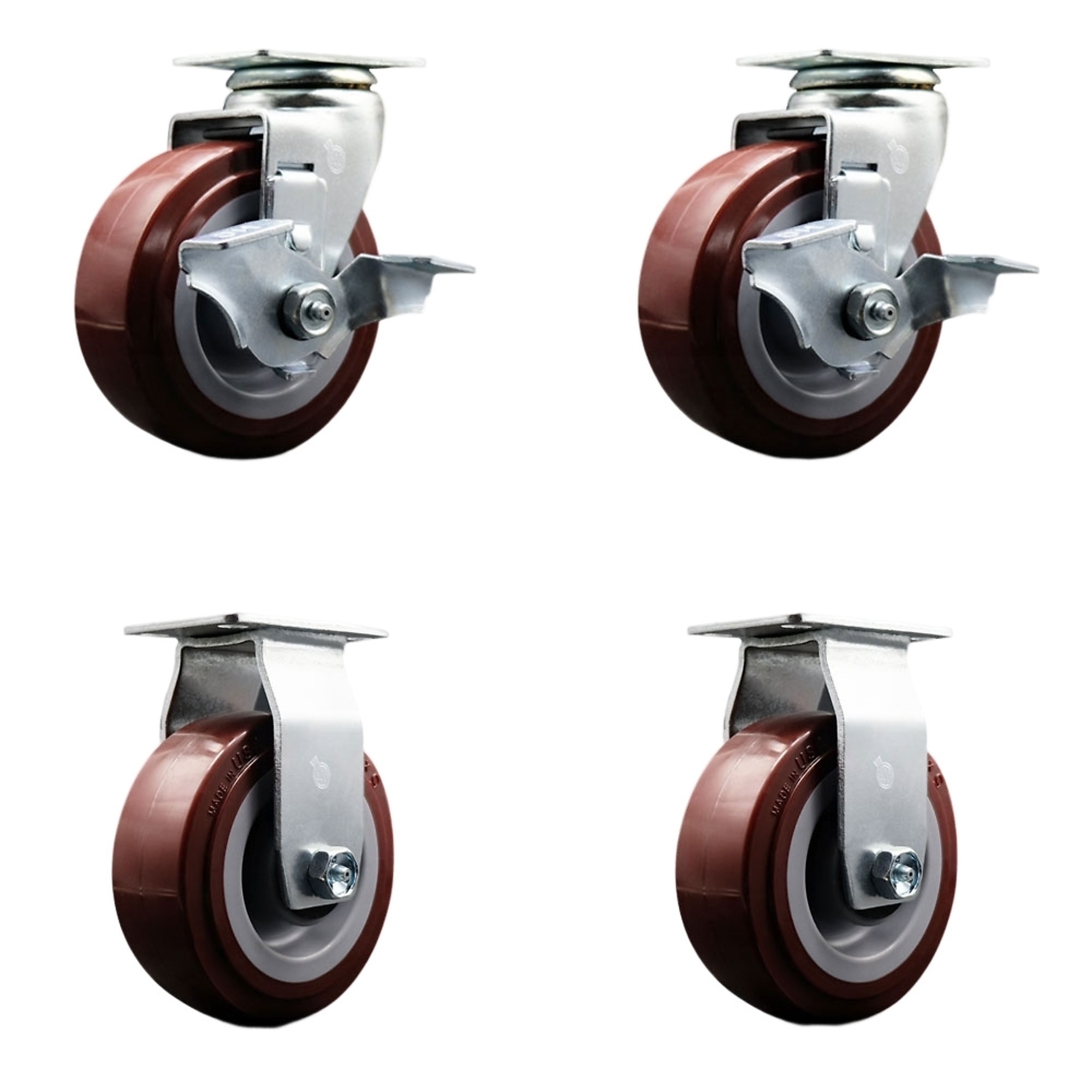 Service Caster, 5Inch x 2Inch Plate Casters, Wheel Diameter 5 in, Caster Type Swivel, Package (qty.) 4, Model SCC-20S520-PPUR-TLB-2-R-2