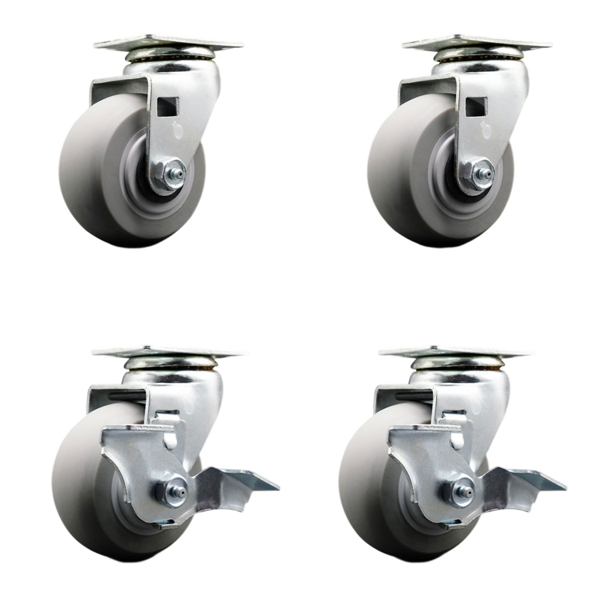 Service Caster, 4Inch x 2Inch Plate Casters, Wheel Diameter 4 in, Caster Type Swivel, Package (qty.) 4, Model SCC-20S420-TPRRD-2-TLB-2