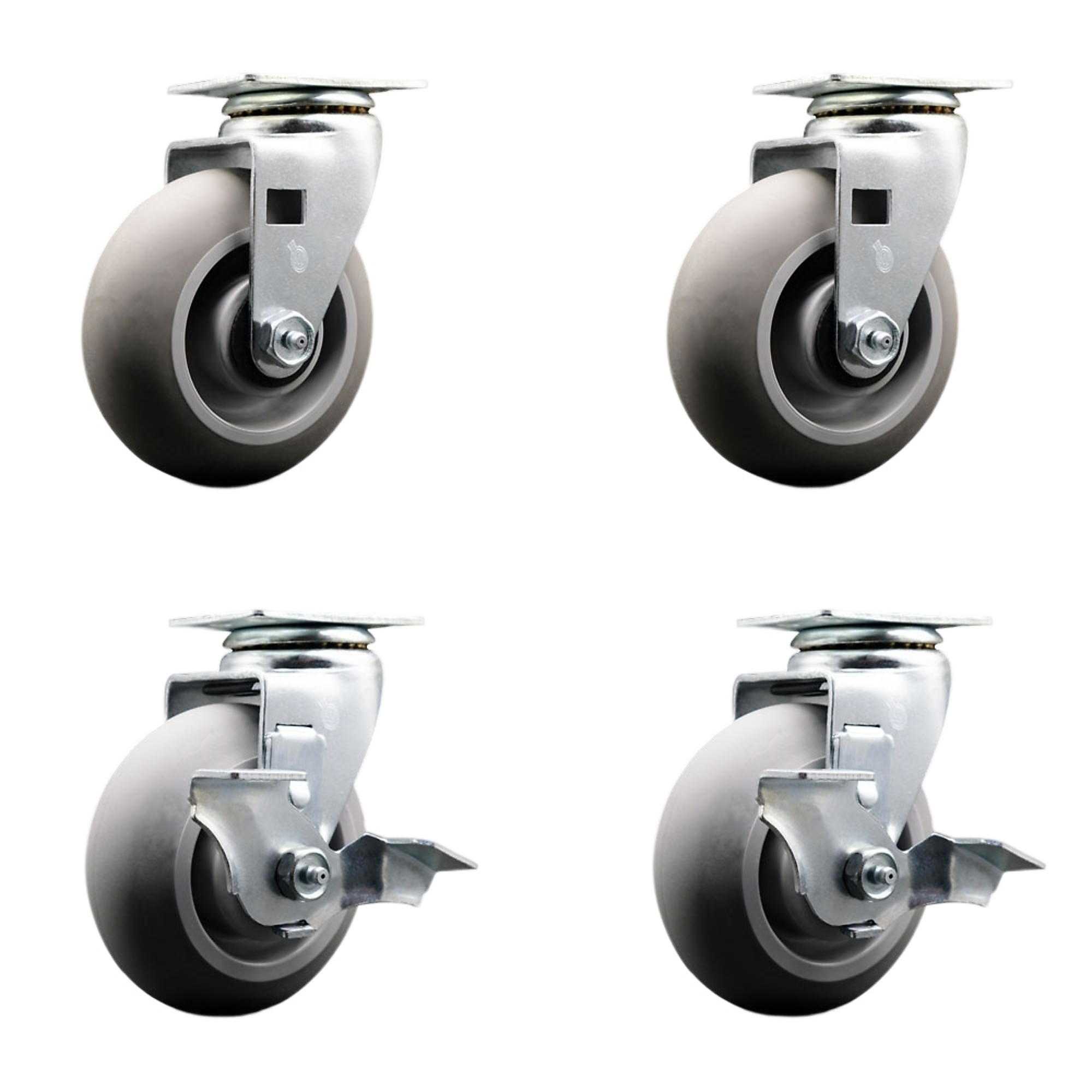 Service Caster, 5Inch x 2Inch Plate Casters, Wheel Diameter 5 in, Caster Type Swivel, Package (qty.) 4, Model SCC-20S520-TPRRD-2-TLB-2