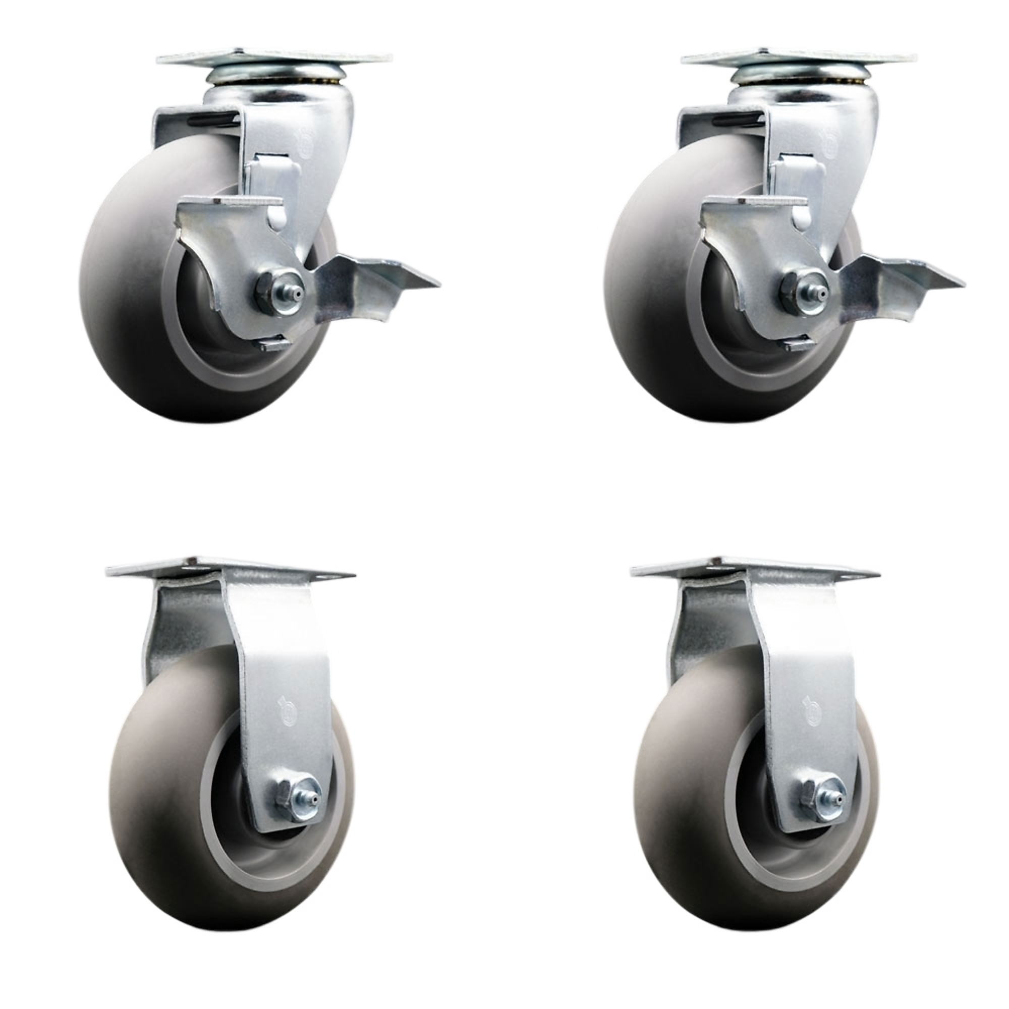 Service Caster, 5Inch x 2Inch Plate Casters, Wheel Diameter 5 in, Caster Type Swivel, Package (qty.) 4, Model SCC-20S520-TPRRD-TLB-2-R-2