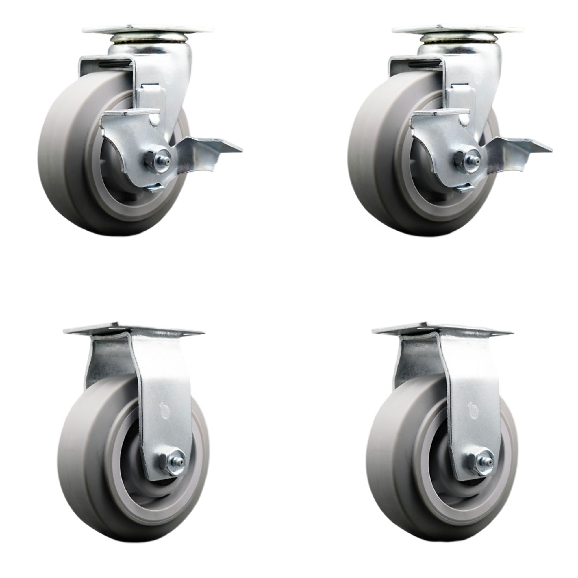 Service Caster, 5Inch x 2Inch Plate Casters, Wheel Diameter 5 in, Caster Type Swivel, Package (qty.) 4, Model SCC-20S520-TPRRF-TLB-2-R-2