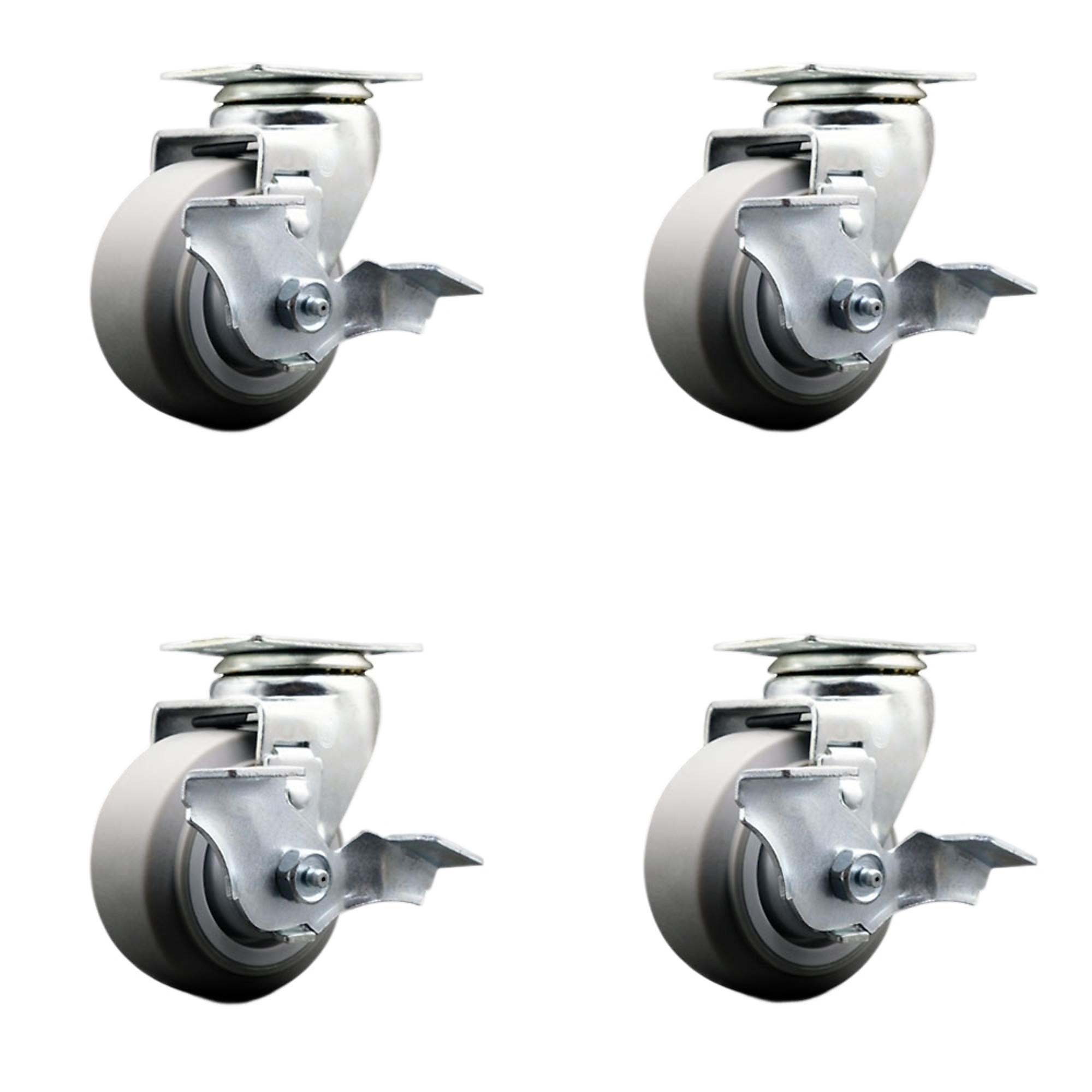 Service Caster, 4Inch x 2Inch Plate Casters, Wheel Diameter 4 in, Caster Type Swivel, Package (qty.) 4, Model SCC-20S420-TPRRF-TLB-4