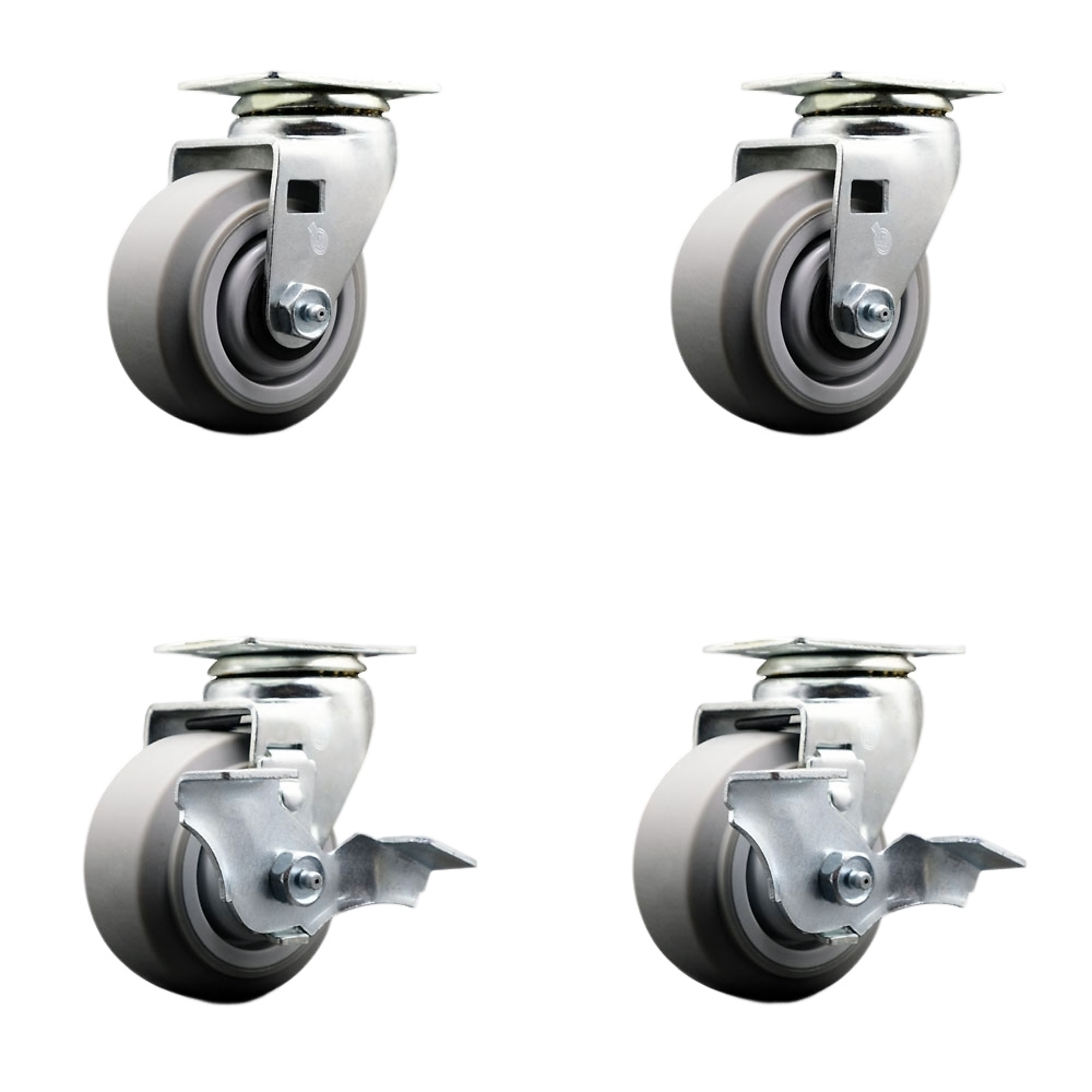 Service Caster, 4Inch x 2Inch Plate Casters, Wheel Diameter 4 in, Caster Type Swivel, Package (qty.) 4, Model SCC-20S420-TPRBF-2-TLB-2