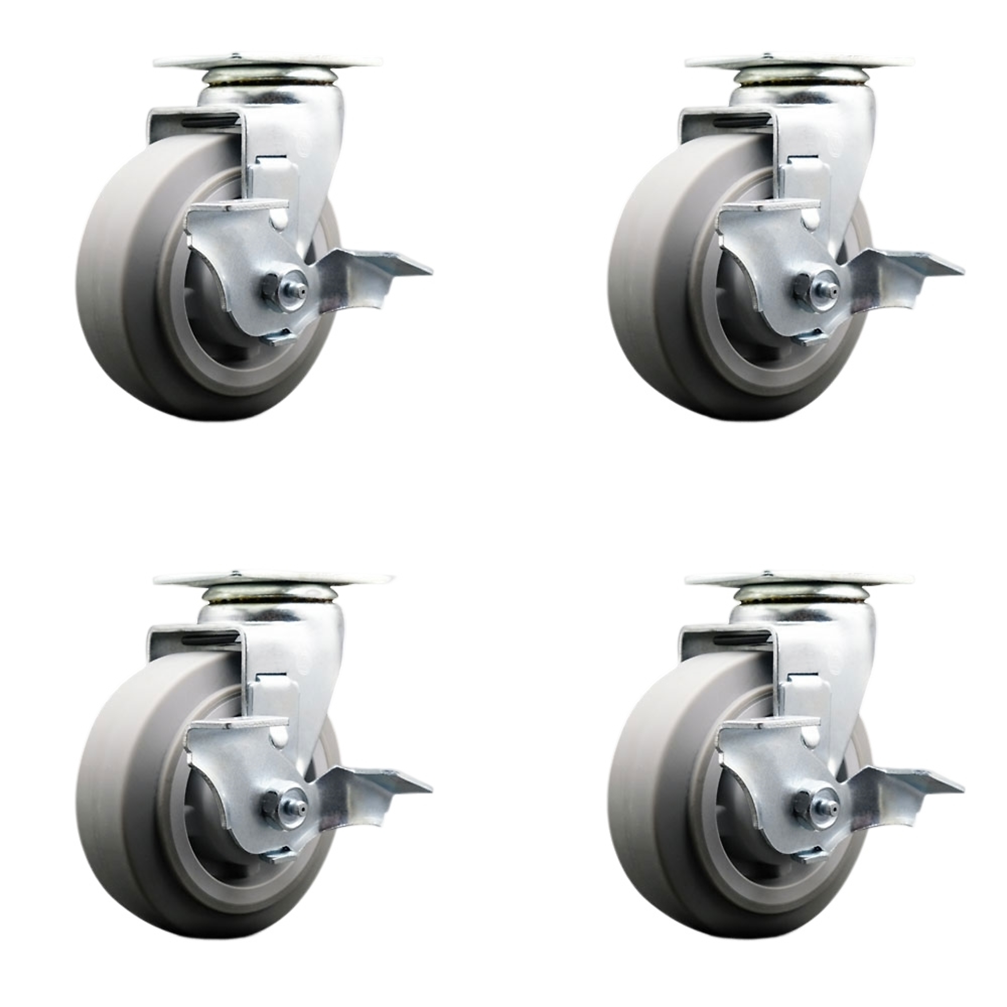 Service Caster, 5Inch x 2Inch Plate Casters, Wheel Diameter 5 in, Caster Type Swivel, Package (qty.) 4, Model SCC-20S520-TPRBF-TLB-4