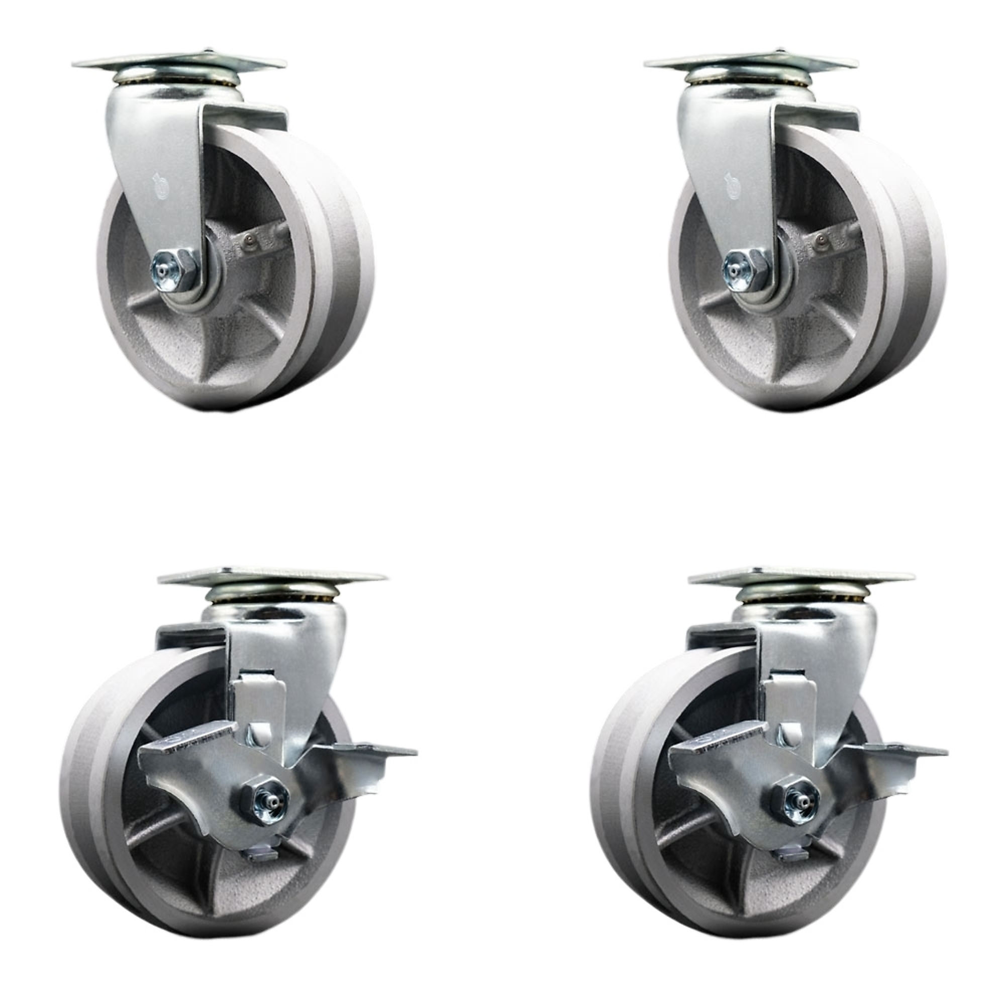 Service Caster, 5Inch x 2Inch Plate Casters, Wheel Diameter 5 in, Caster Type Swivel, Package (qty.) 4, Model SCC-20S520-VGR-2-TLB-2