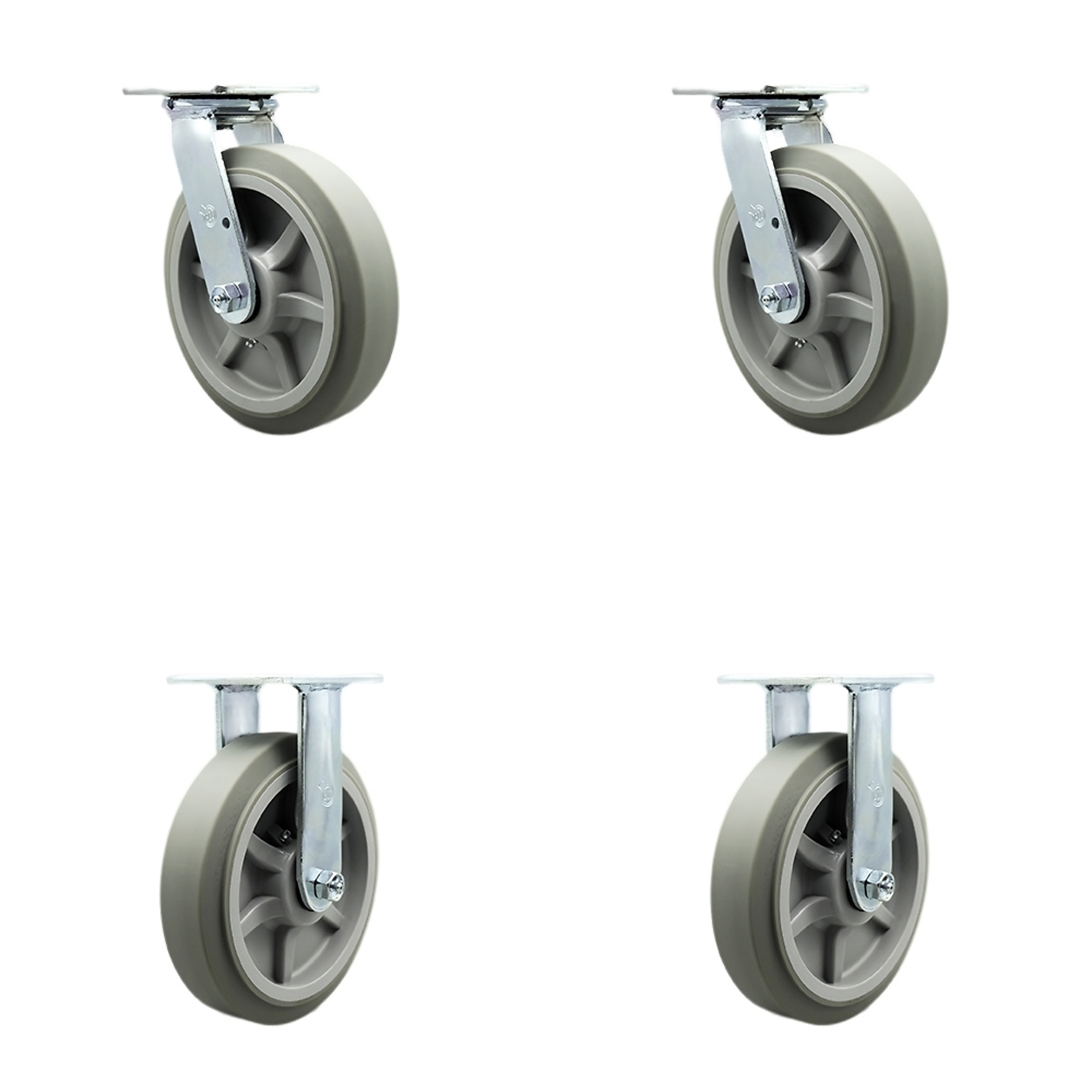 Service Caster, 8Inch x 2Inch Plate Casters, Wheel Diameter 8 in, Caster Type Swivel, Package (qty.) 4, Model RUB-SCC-30CS820-TPRRF-2-R820-2