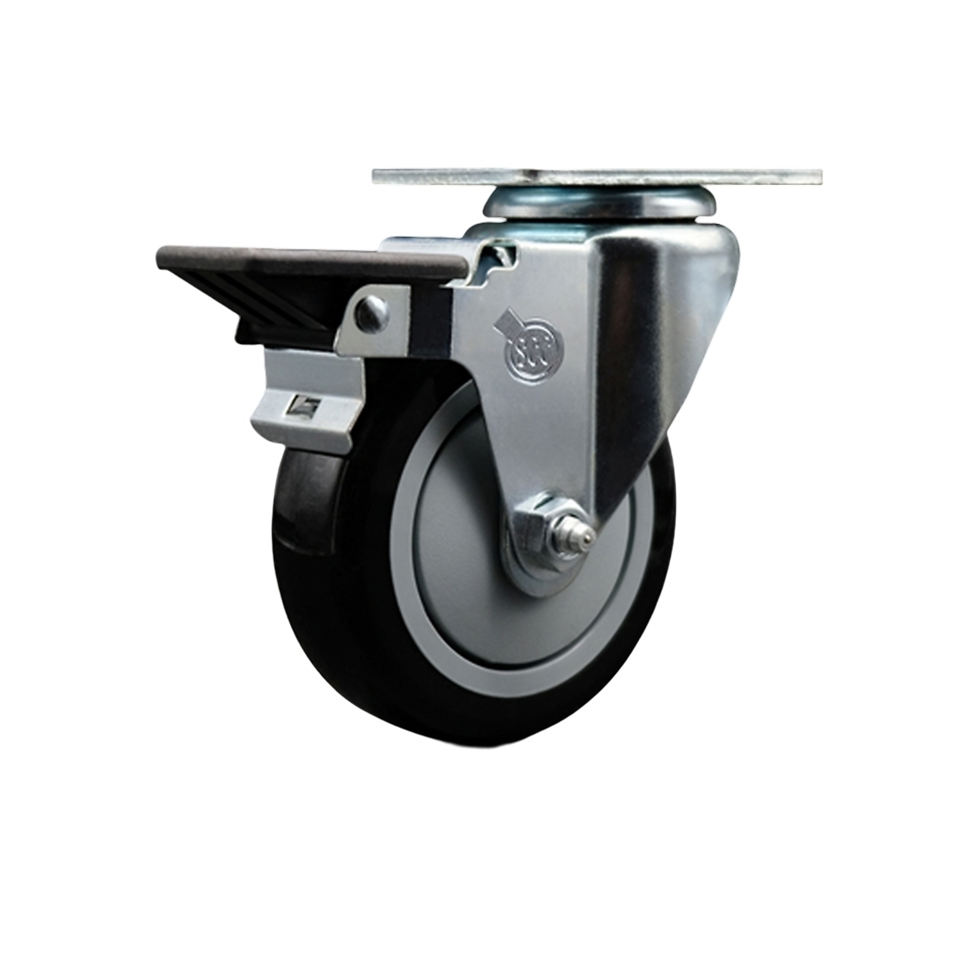 Service Caster, 4Inch x 1 1/4Inch Plate Caster, Wheel Diameter 4 in, Caster Type Swivel, Package (qty.) 1, Model SCC-20S414-PPUB-BLK-PLB