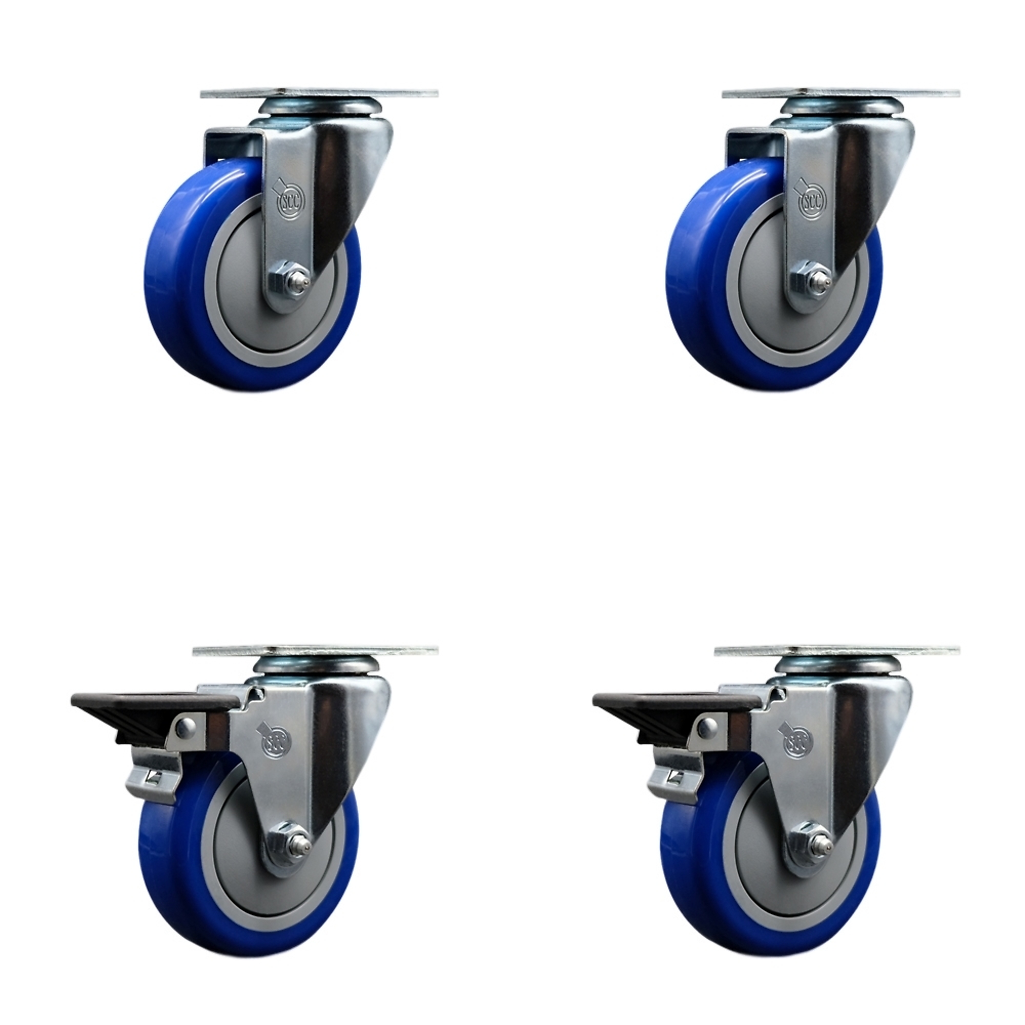 Service Caster, 4Inch x 1 1/4Inch Plate Casters, Wheel Diameter 4 in, Caster Type Swivel, Package (qty.) 4, Model SCC-20S414-PPUB-BLUE-2-PLB-2