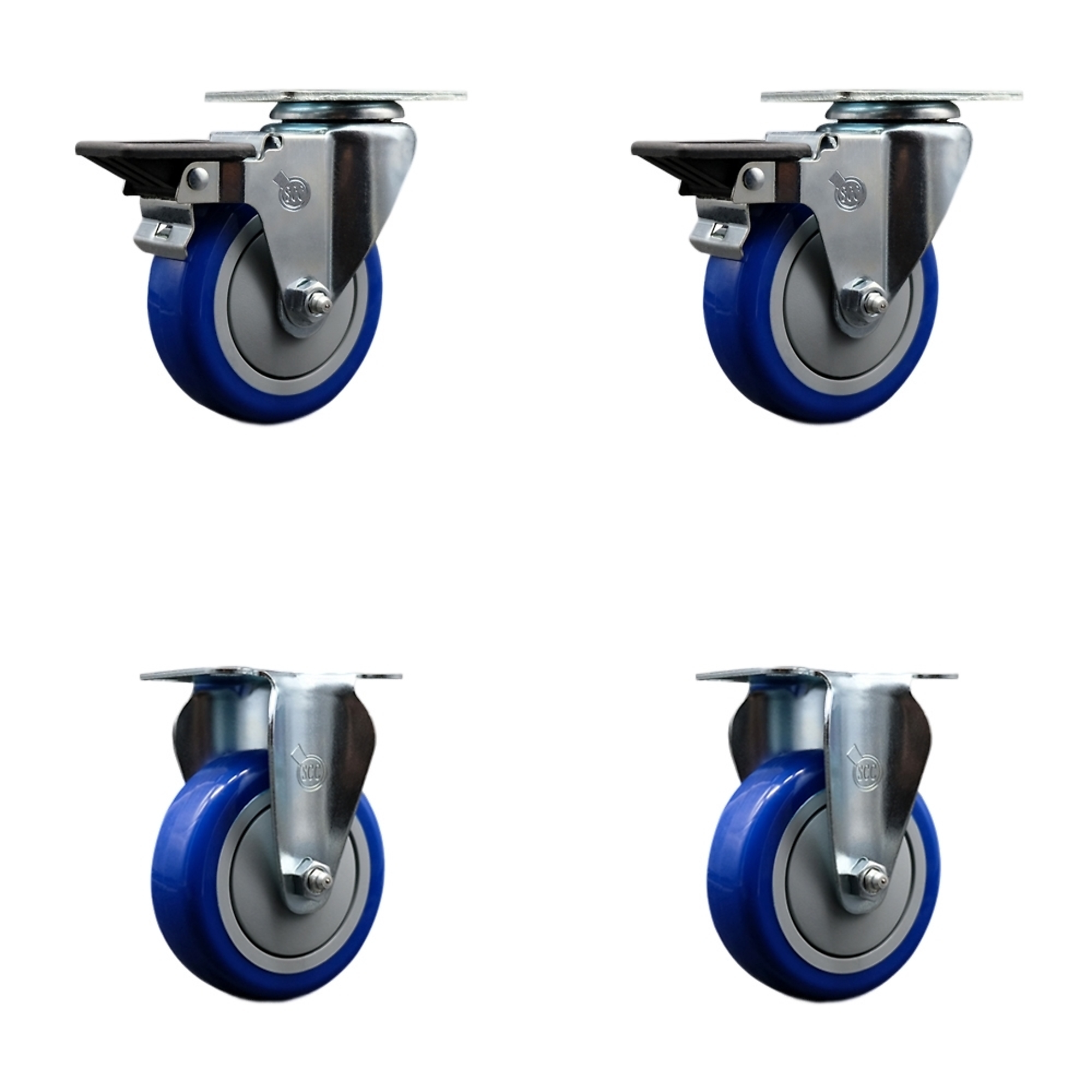 Service Caster, 4Inch x 1 1/4Inch Plate Casters, Wheel Diameter 4 in, Caster Type Swivel, Package (qty.) 4, Model SCC-20S414-PPUB-BLUE-PLB-2-R-2