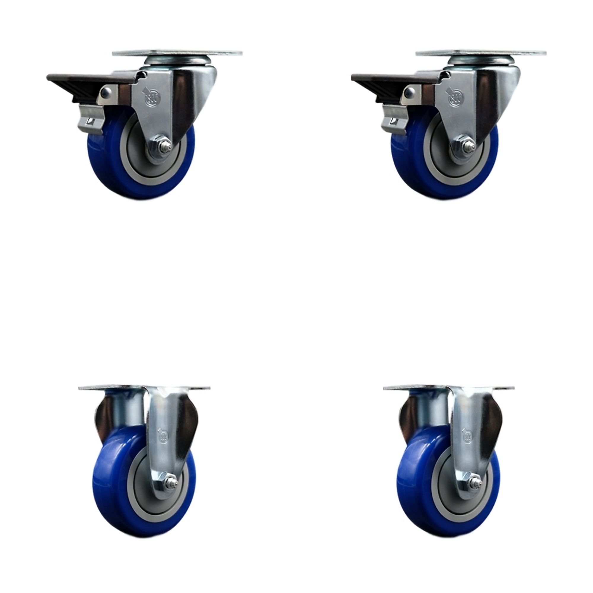 Service Caster, 3 1/2Inch x 1 1/4Inch Plate Casters, Wheel Diameter 3.5 in, Caster Type Swivel, Package (qty.) 4, Model SCC-20S3514-PPUB-BLUE-PLB-2-R-