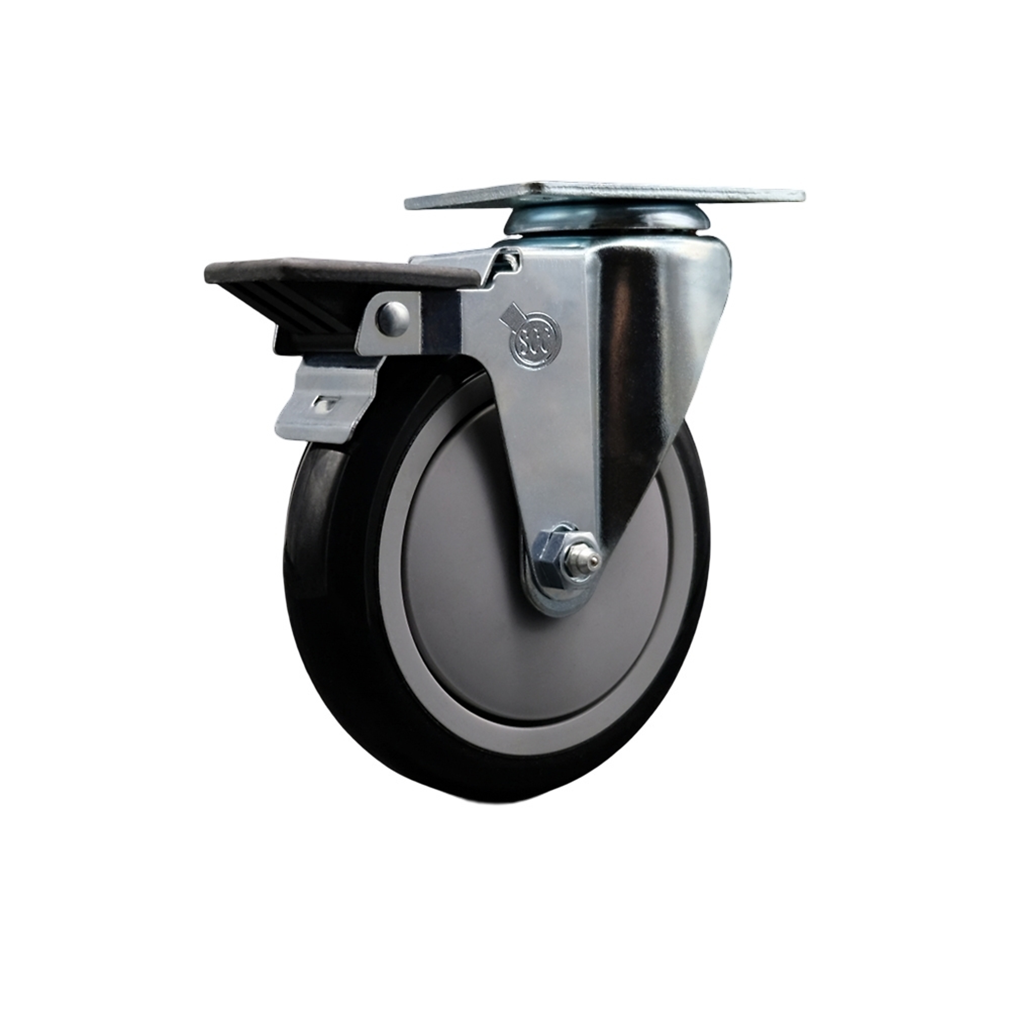 Service Caster, 5Inch x 1 1/4Inch Plate Caster, Wheel Diameter 5 in, Caster Type Swivel, Package (qty.) 1, Model SCC-20S514-PPUB-BLK-PLB