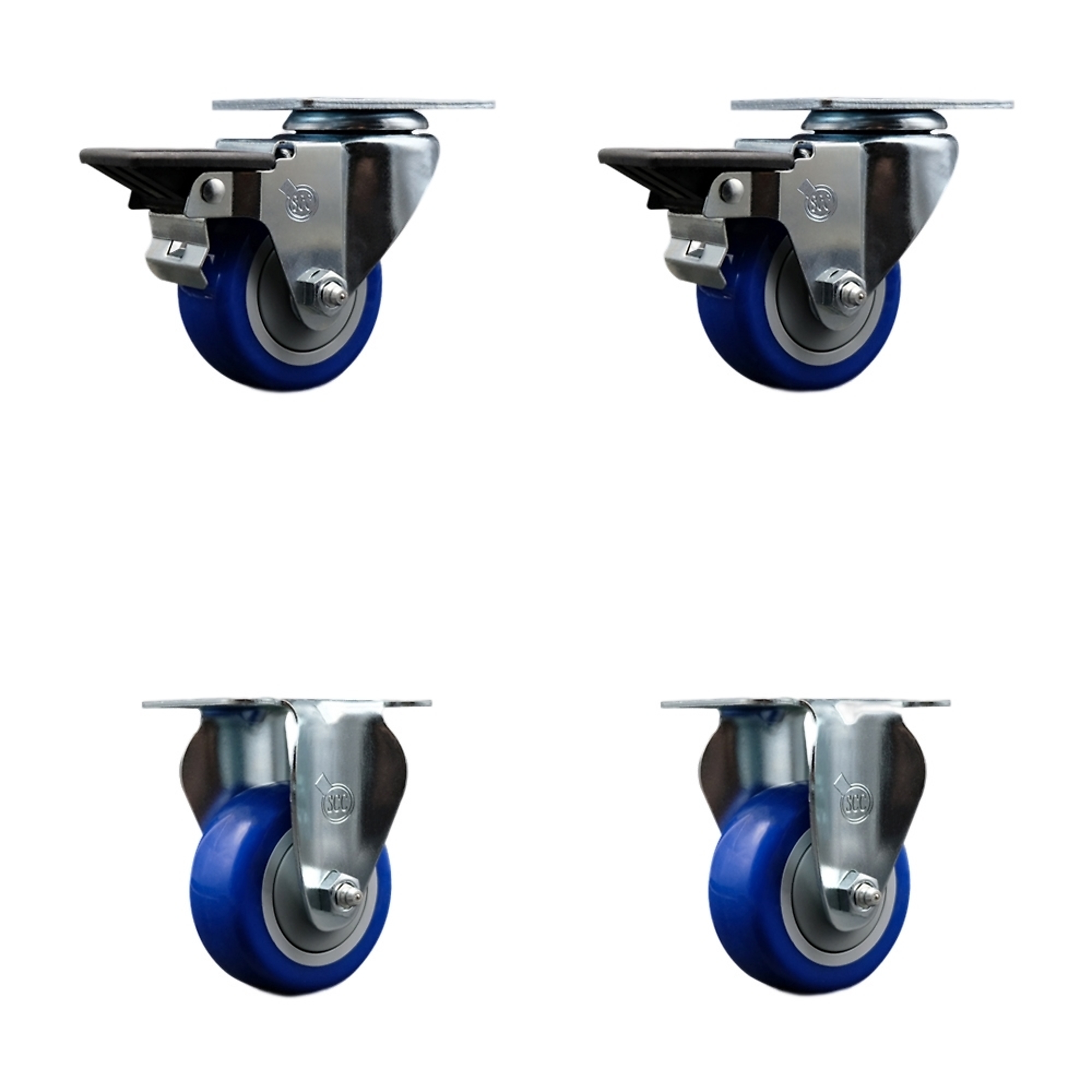 Service Caster, 3Inch x 1 1/4Inch Plate Casters, Wheel Diameter 3 in, Caster Type Swivel, Package (qty.) 4, Model SCC-20S314-PPUB-BLUE-PLB-2-R-2