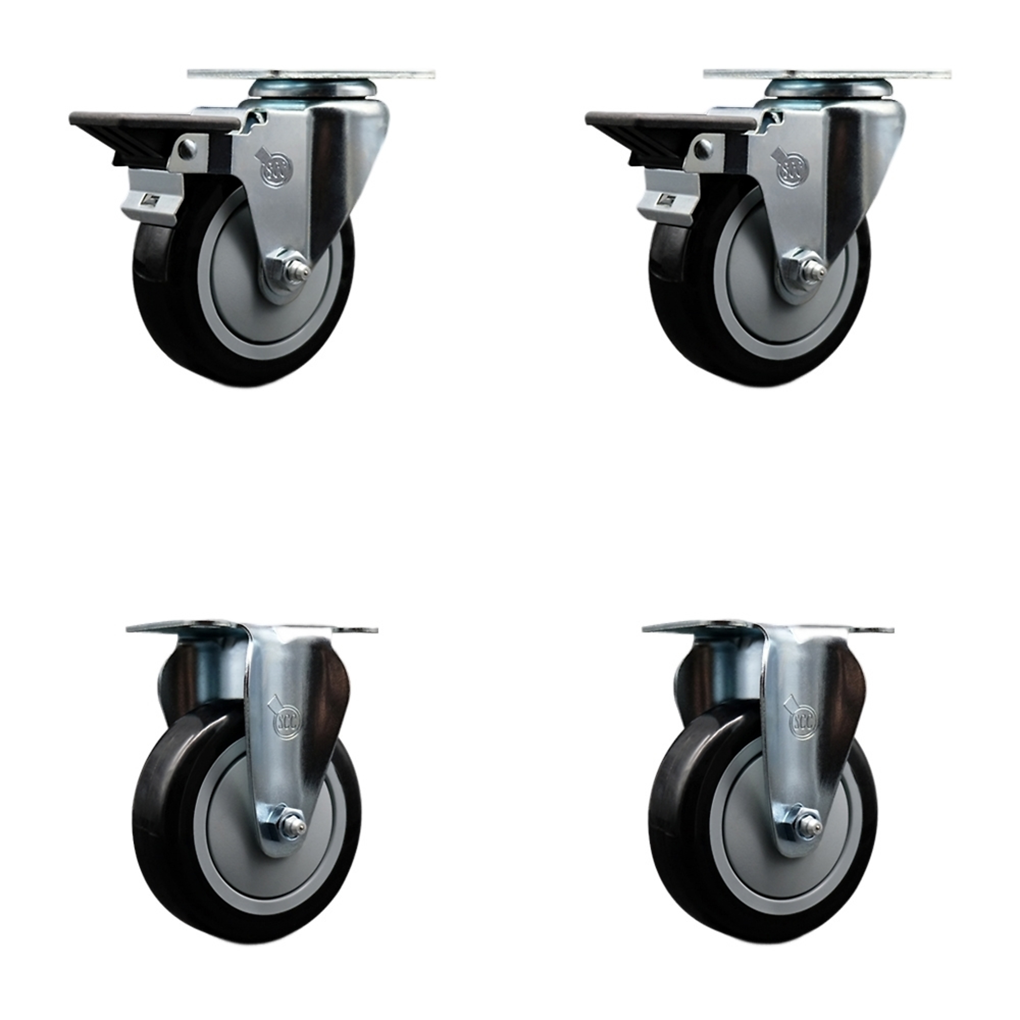 Service Caster, 4Inch x 1 1/4Inch Plate Casters, Wheel Diameter 4 in, Caster Type Swivel, Package (qty.) 4, Model SCC-20S414-PPUB-BLK-PLB-2-R-2