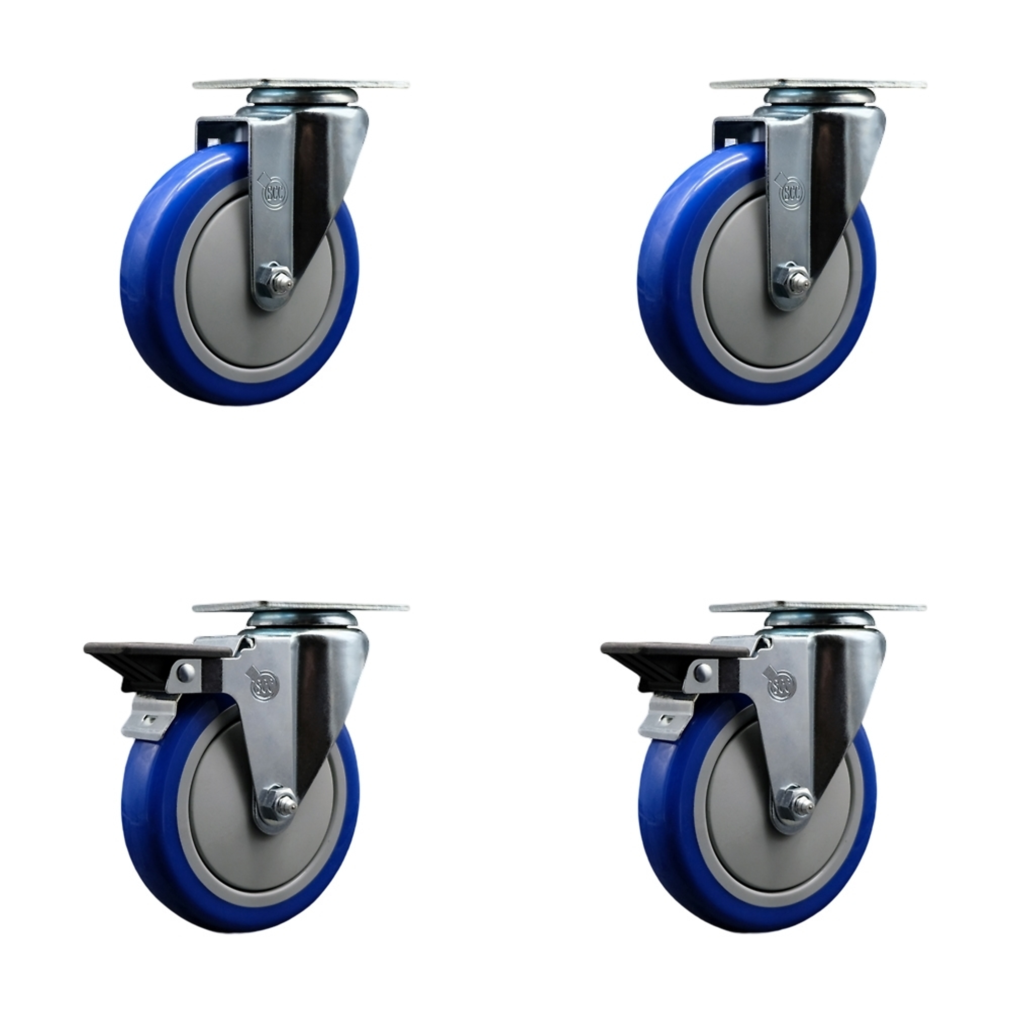 Service Caster, 5Inch x 1 1/4Inch Plate Casters, Wheel Diameter 5 in, Caster Type Swivel, Package (qty.) 4, Model SCC-20S514-PPUB-BLUE-2-PLB-2