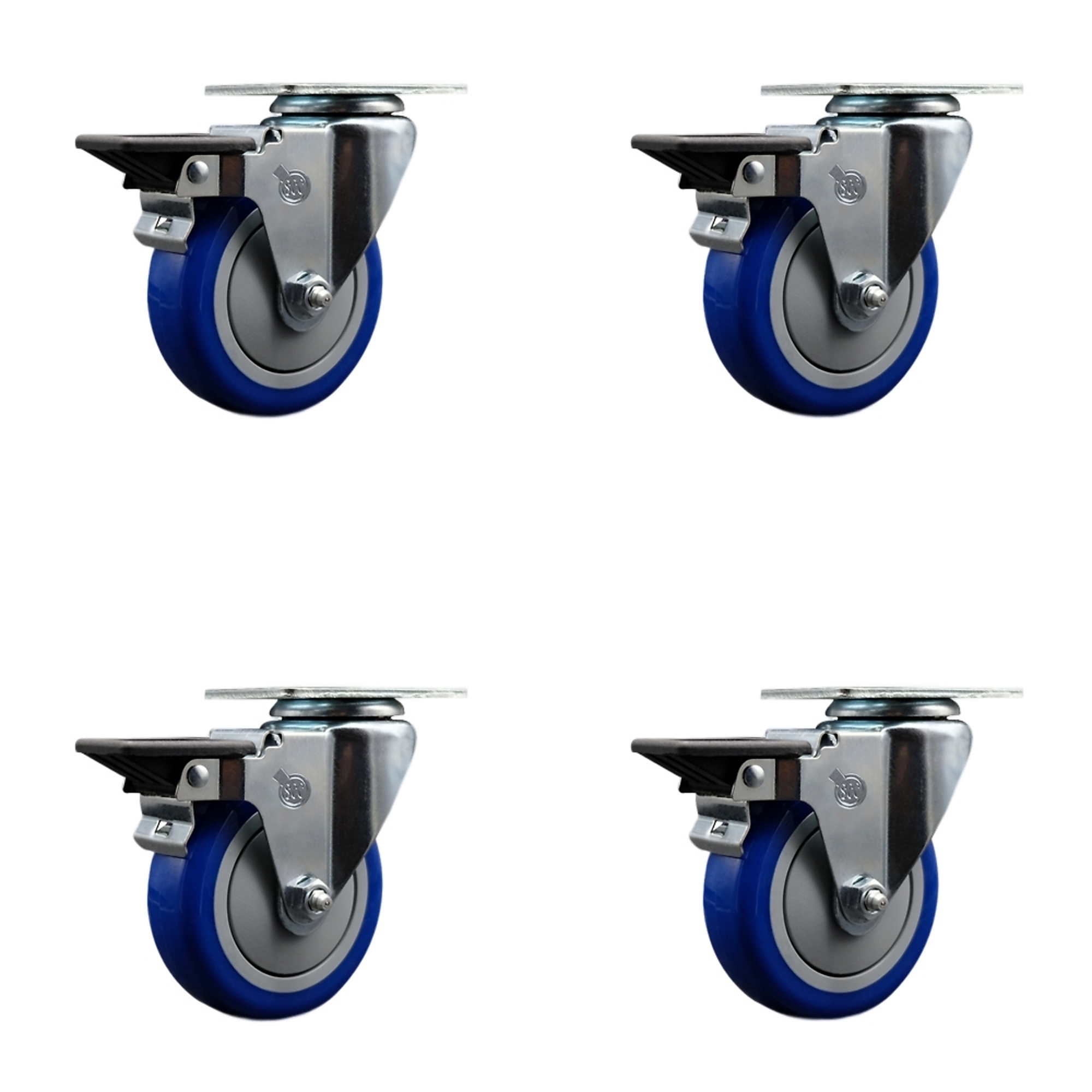 Service Caster, 4Inch x 1 1/4Inch Plate Casters, Wheel Diameter 4 in, Caster Type Swivel, Package (qty.) 4, Model SCC-20S414-PPUB-BLUE-PLB-4