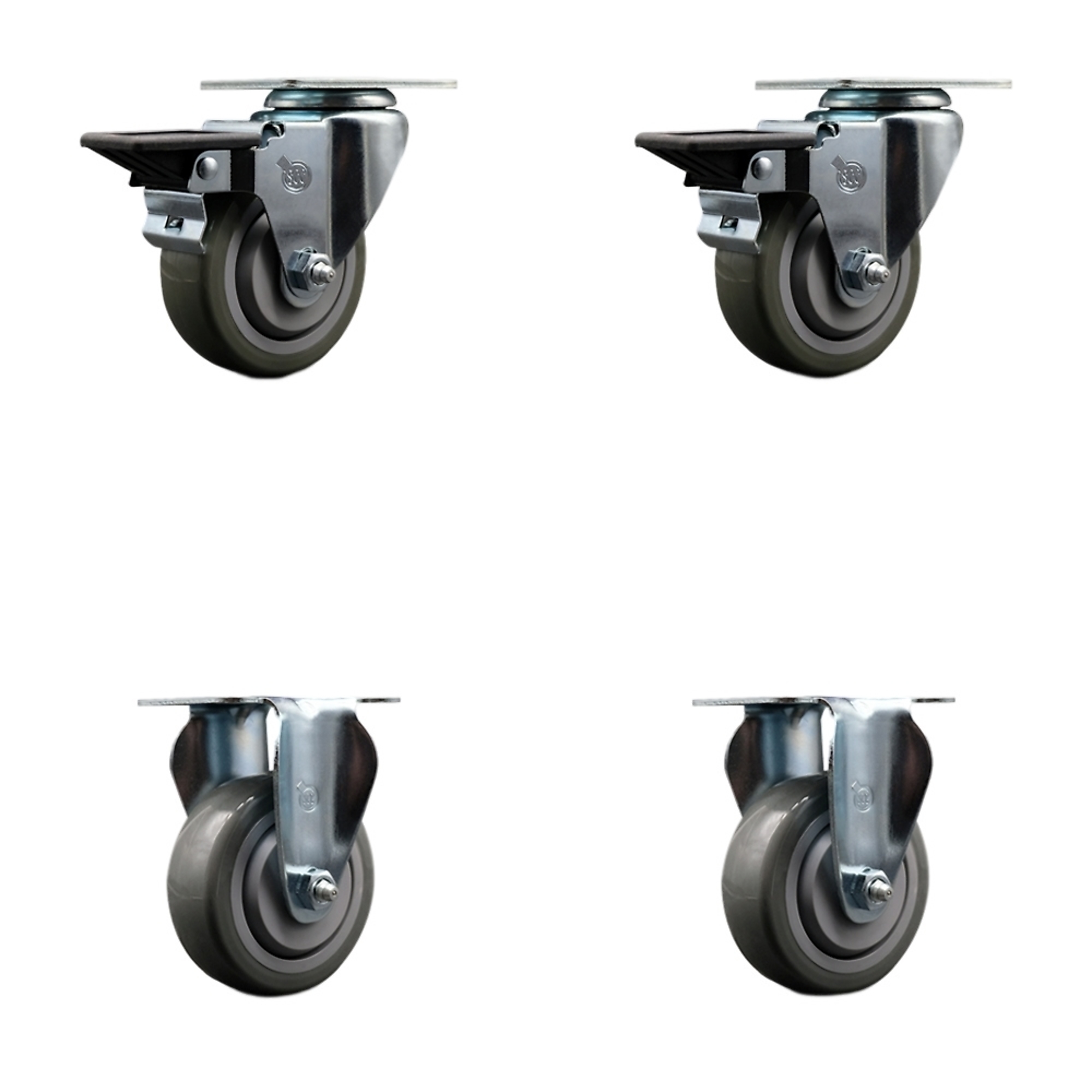 Service Caster, 3 1/2Inch x 1 1/4Inch Plate Casters, Wheel Diameter 3.5 in, Caster Type Swivel, Package (qty.) 4, Model SCC-20S3514-PPUB-PLB-2-R-2
