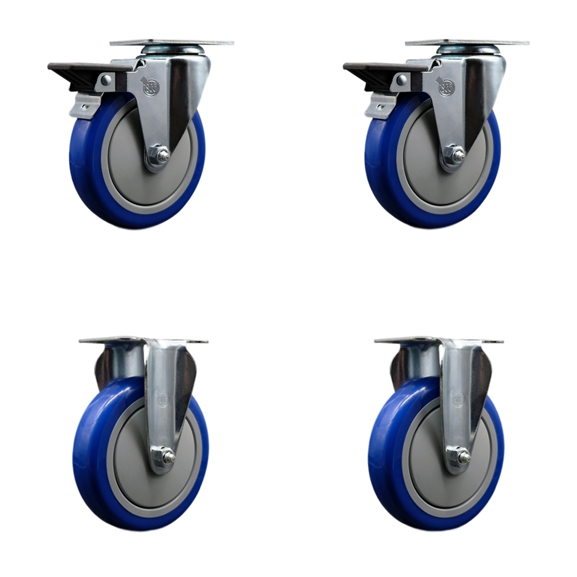 Service Caster, 5Inch x 1 1/4Inch Plate Casters, Wheel Diameter 5 in, Caster Type Swivel, Package (qty.) 4, Model SCC-20S514-PPUB-BLUE-PLB-2-R-2