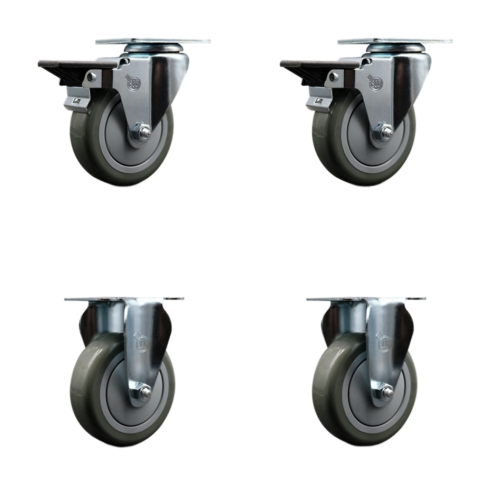 Service Caster, 4Inch x 1 1/4Inch Plate Casters, Wheel Diameter 4 in, Caster Type Swivel, Package (qty.) 4, Model SCC-20S414-PPUB-PLB-2-R-2