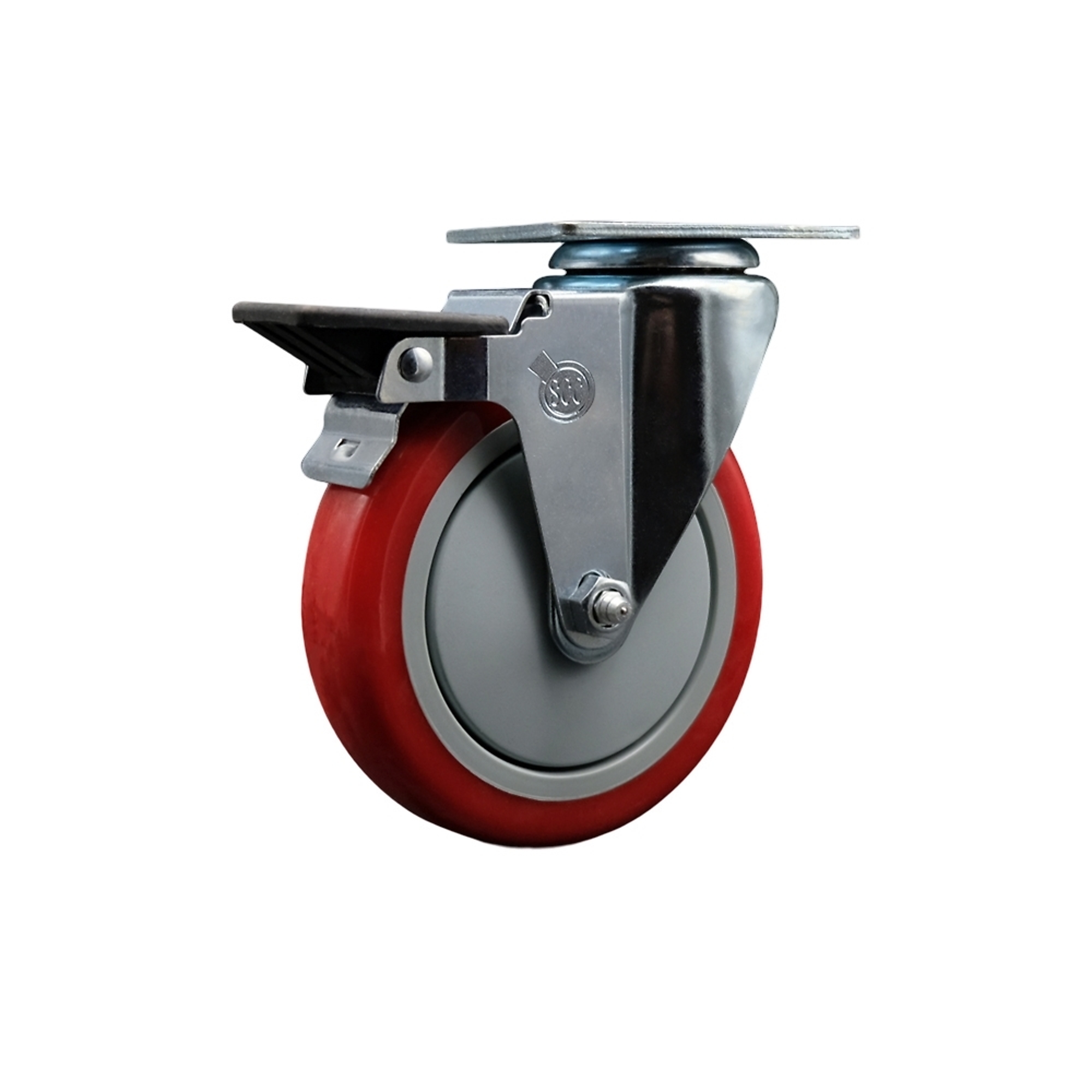 Service Caster, 5Inch x 1 1/4Inch Plate Caster, Wheel Diameter 5 in, Caster Type Swivel, Package (qty.) 1, Model SCC-20S514-PPUB-RED-PLB