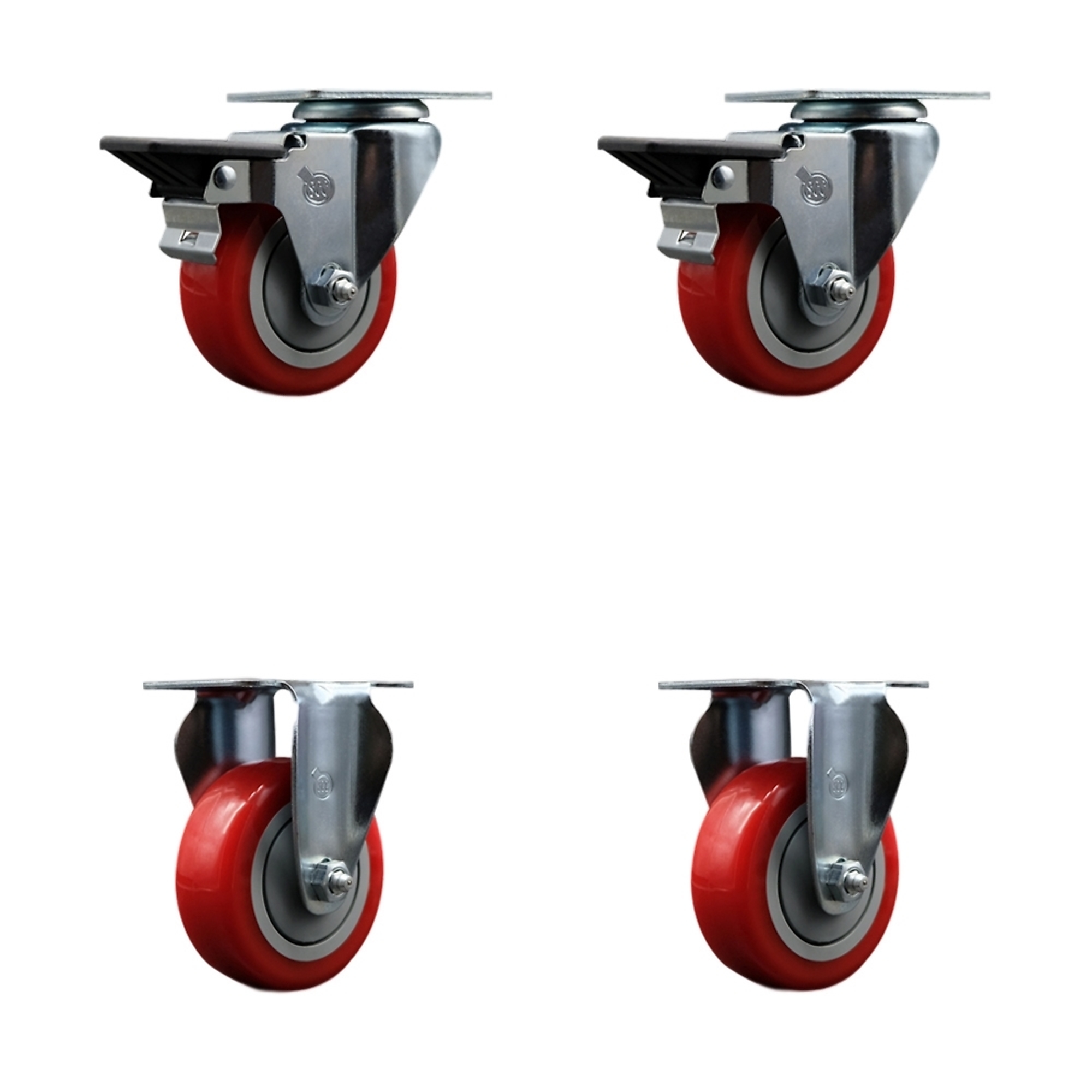 Service Caster, 3 1/2Inch x 1 1/4Inch Plate Casters, Wheel Diameter 3.5 in, Caster Type Swivel, Package (qty.) 4, Model SCC-20S3514-PPUB-RED-PLB-2-R-2