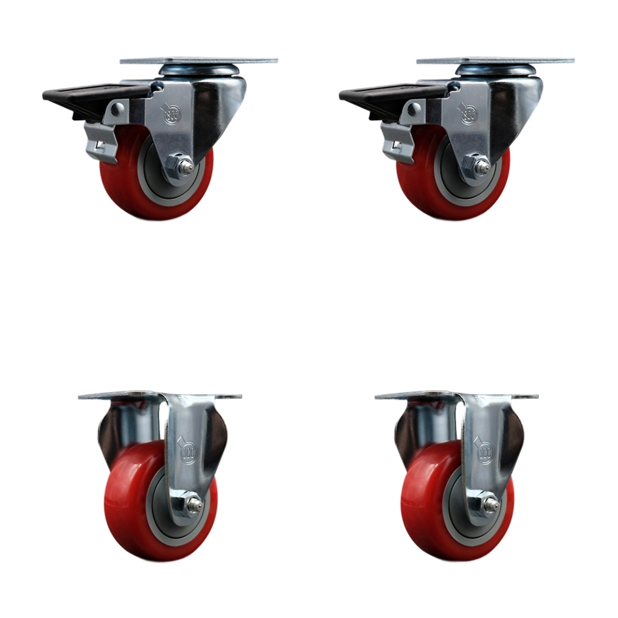 Service Caster, 3Inch x 1 1/4Inch Plate Casters, Wheel Diameter 3 in, Caster Type Swivel, Package (qty.) 4, Model SCC-20S314-PPUB-RED-PLB-2-R-2