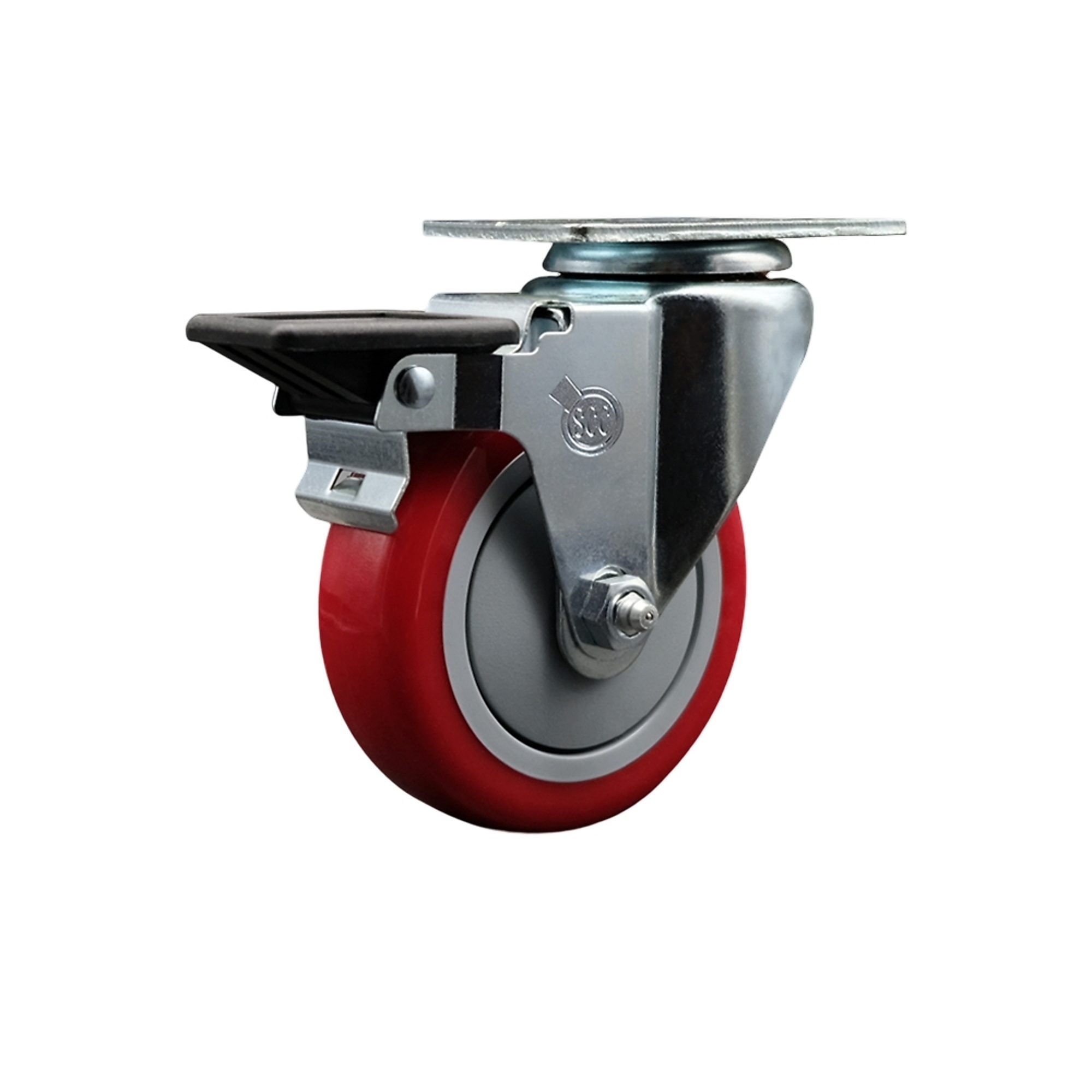 Service Caster, 4Inch x 1 1/4Inch Plate Caster, Wheel Diameter 4 in, Caster Type Swivel, Package (qty.) 1, Model SCC-20S414-PPUB-RED-PLB