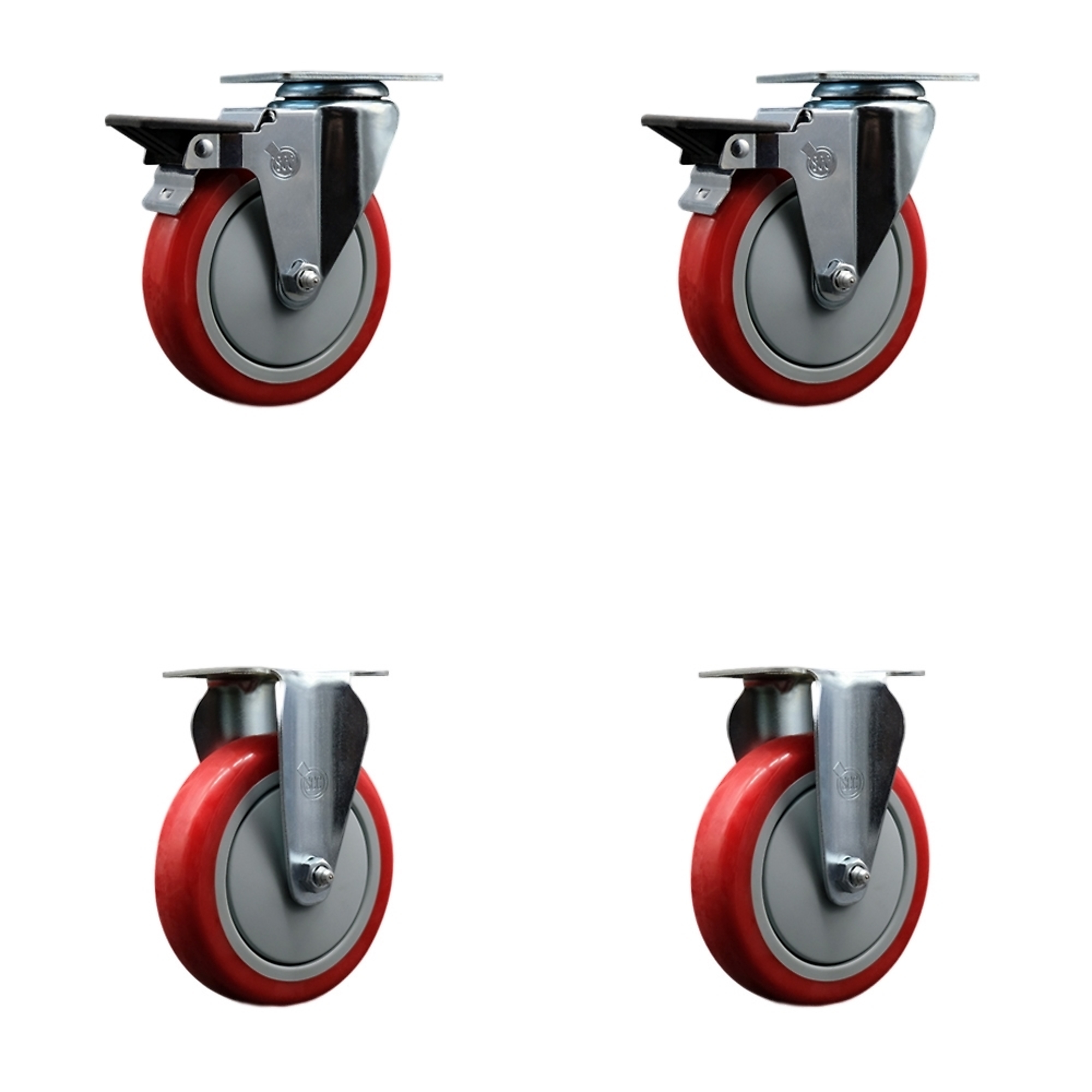 Service Caster, 5Inch x 1 1/4Inch Plate Casters, Wheel Diameter 5 in, Caster Type Swivel, Package (qty.) 4, Model SCC-20S514-PPUB-RED-PLB-2-R-2