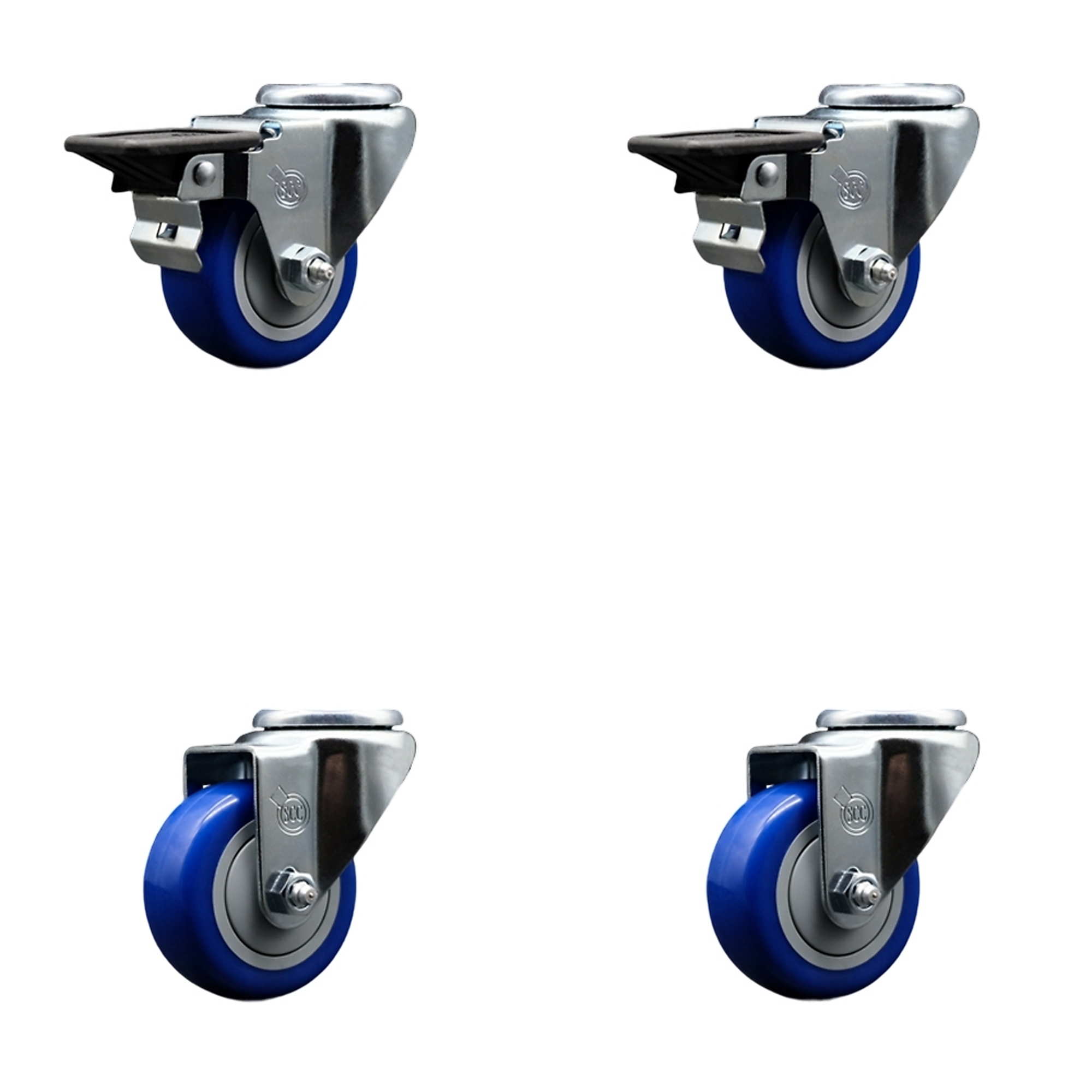 Service Caster, 3Inch x 1 1/4Inch Stem Casters, Wheel Diameter 3 in, Caster Type Swivel, Package (qty.) 4, Model SCC-BH20S314-PPUB-BLUE-PLB-2-S-2