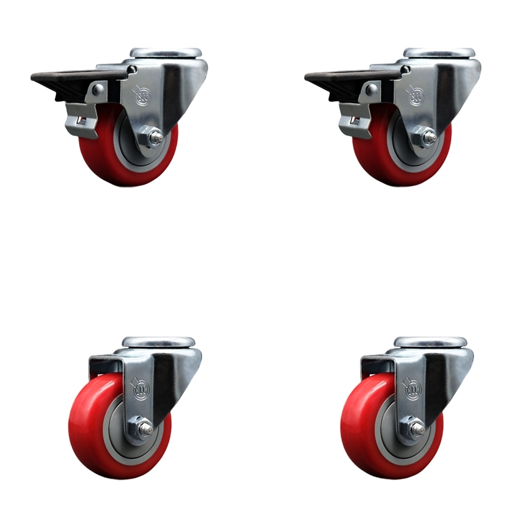 Service Caster, 3Inch x 1 1/4Inch Stem Casters, Wheel Diameter 3 in, Caster Type Swivel, Package (qty.) 4, Model SCC-BH20S314-PPUB-RED-PLB-2-S-2