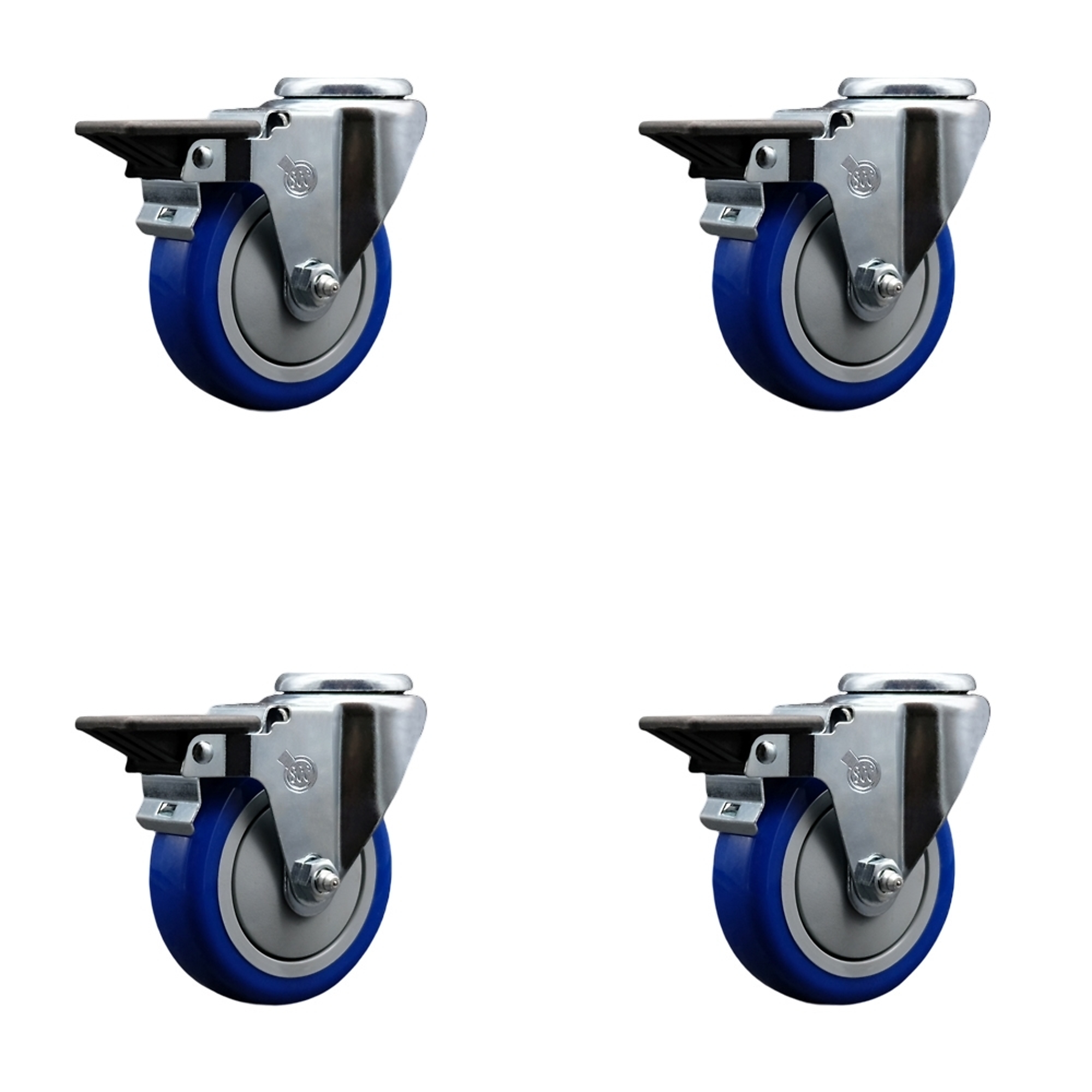 Service Caster, 4Inch x 1 1/4Inch Stem Casters, Wheel Diameter 4 in, Caster Type Swivel, Package (qty.) 4, Model SCC-BH20S414-PPUB-BLUE-PLB-4