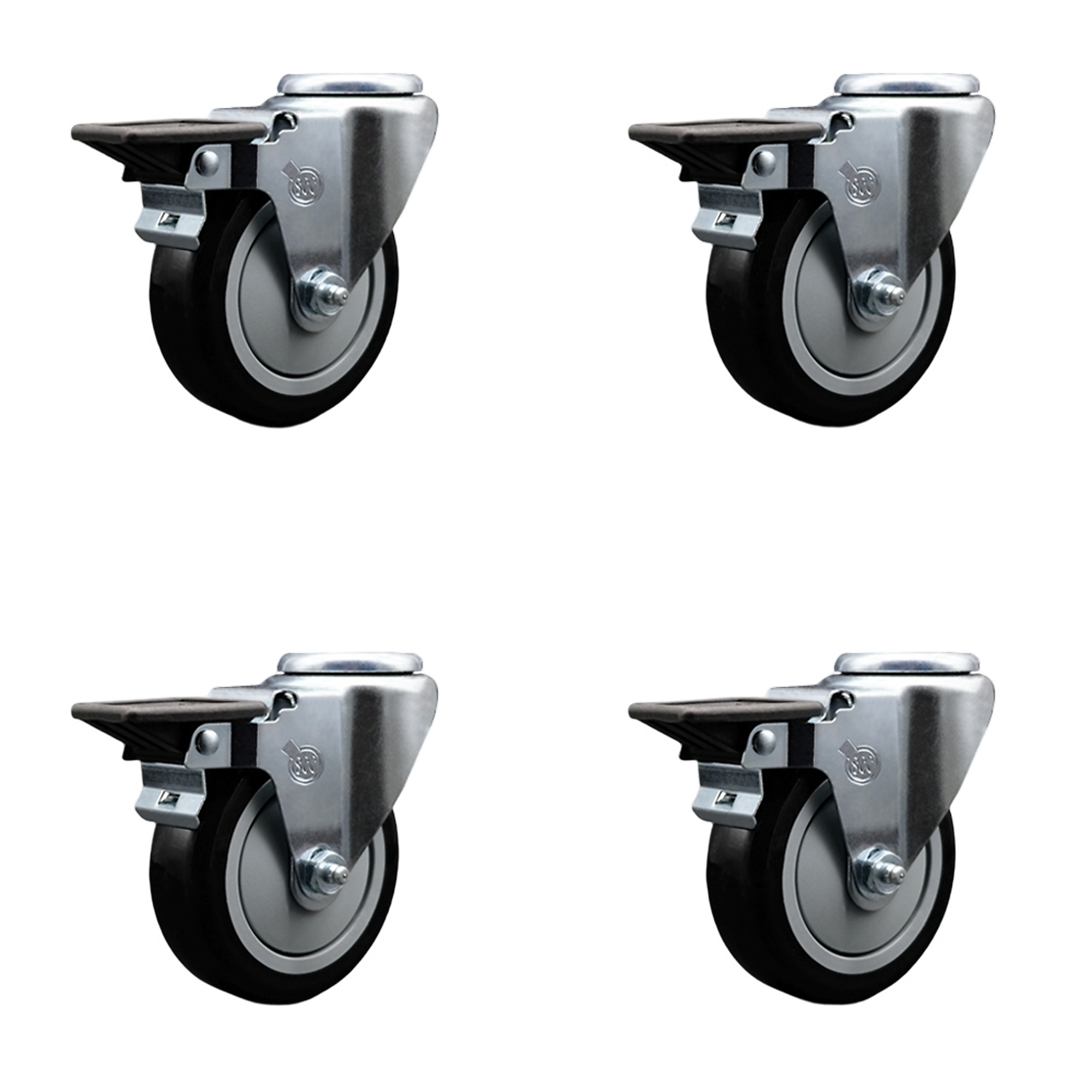 Service Caster, 4Inch x 1 1/4Inch Stem Casters, Wheel Diameter 4 in, Caster Type Swivel, Package (qty.) 4, Model SCC-BH20S414-PPUB-BLK-PLB-4