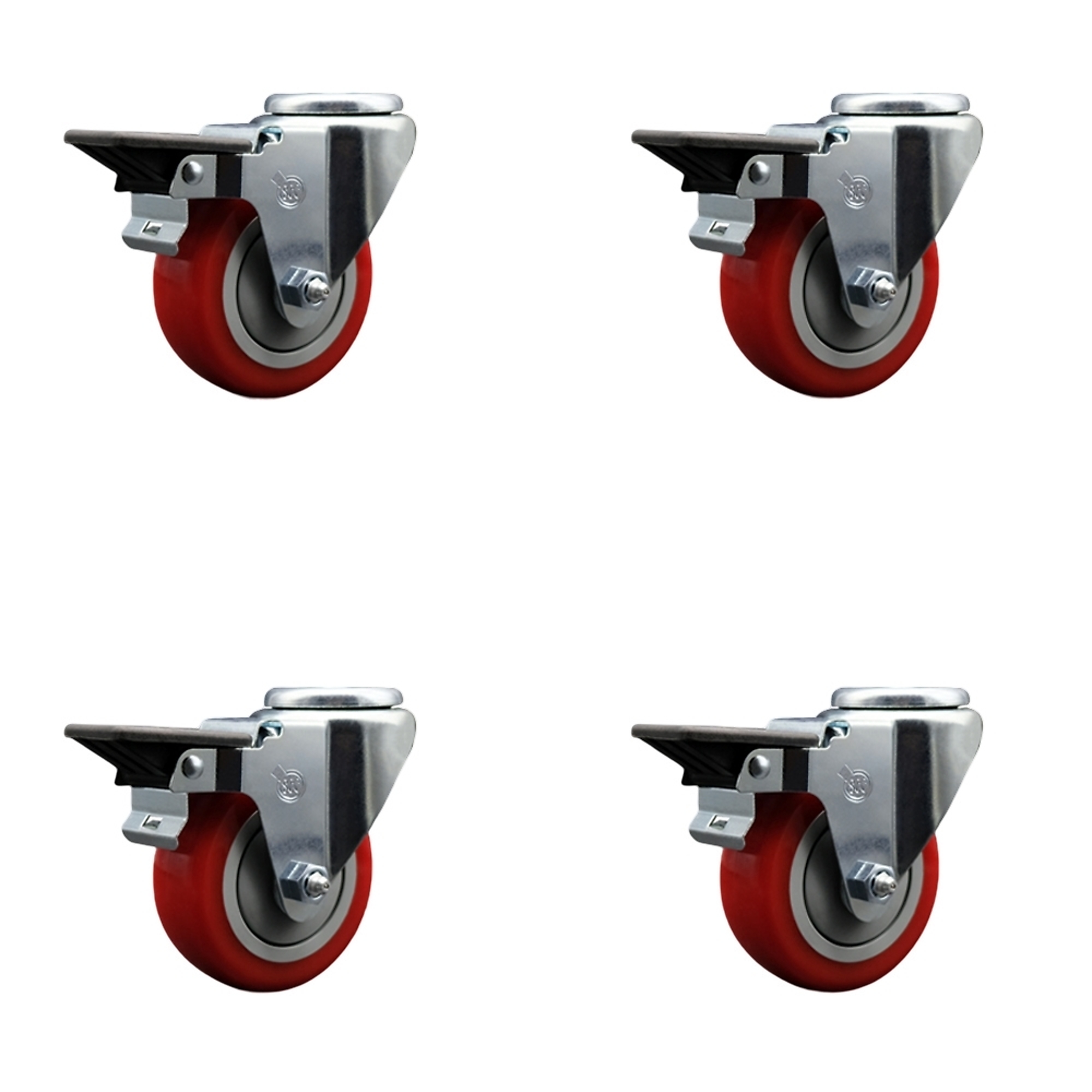 Service Caster, 3 1/2Inch x 1 1/4Inch Stem Casters, Wheel Diameter 3.5 in, Caster Type Swivel, Package (qty.) 4, Model SCC-BH20S3514-PPUB-RED-PLB-4