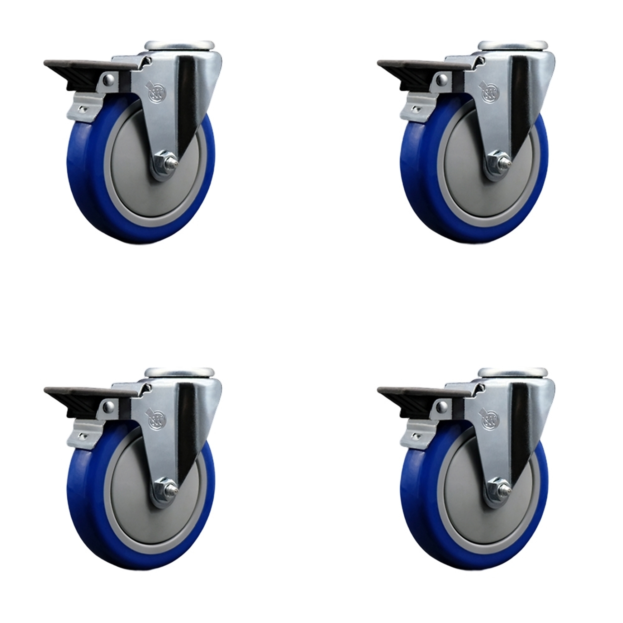 Service Caster, 5Inch x 1 1/4Inch Stem Casters, Wheel Diameter 5 in, Caster Type Swivel, Package (qty.) 4, Model SCC-BH20S514-PPUB-BLUE-PLB-4