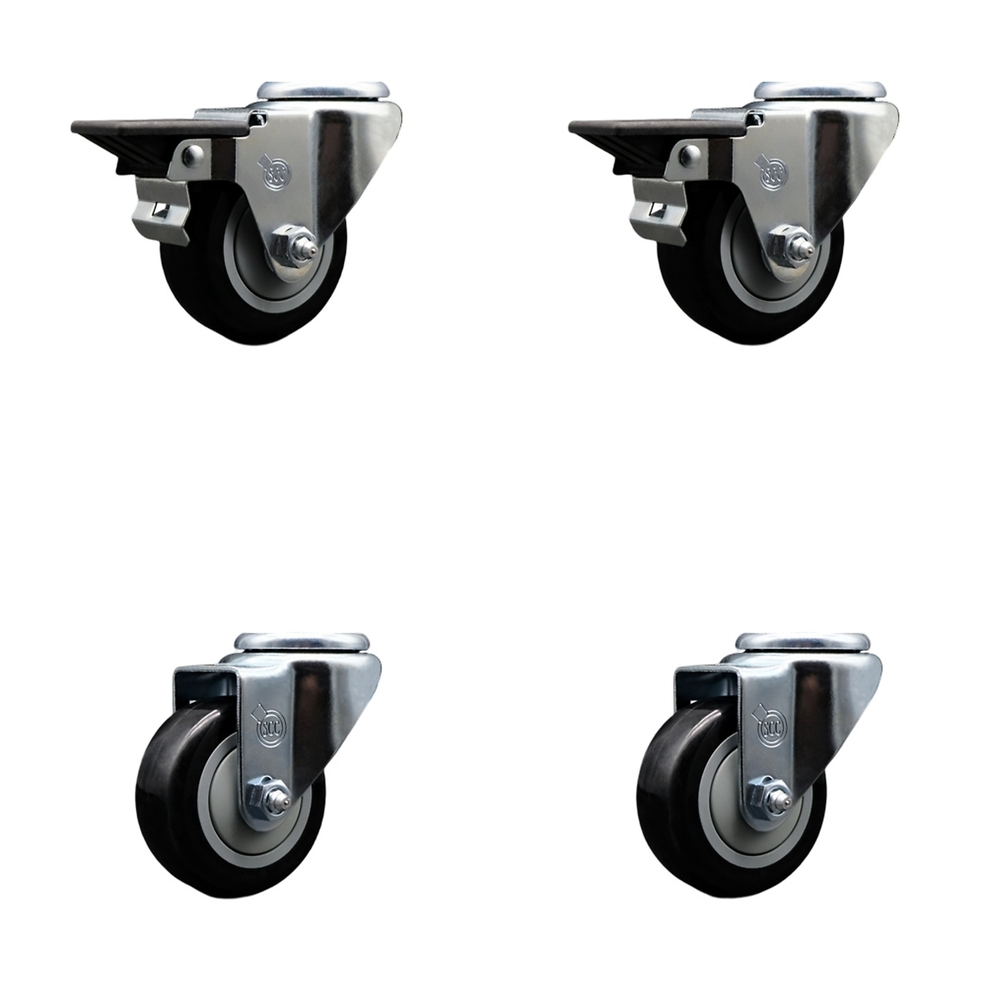 Service Caster, 3Inch x 1 1/4Inch Stem Casters, Wheel Diameter 3 in, Caster Type Swivel, Package (qty.) 4, Model SCC-BH20S314-PPUB-BLK-PLB-2-S-2