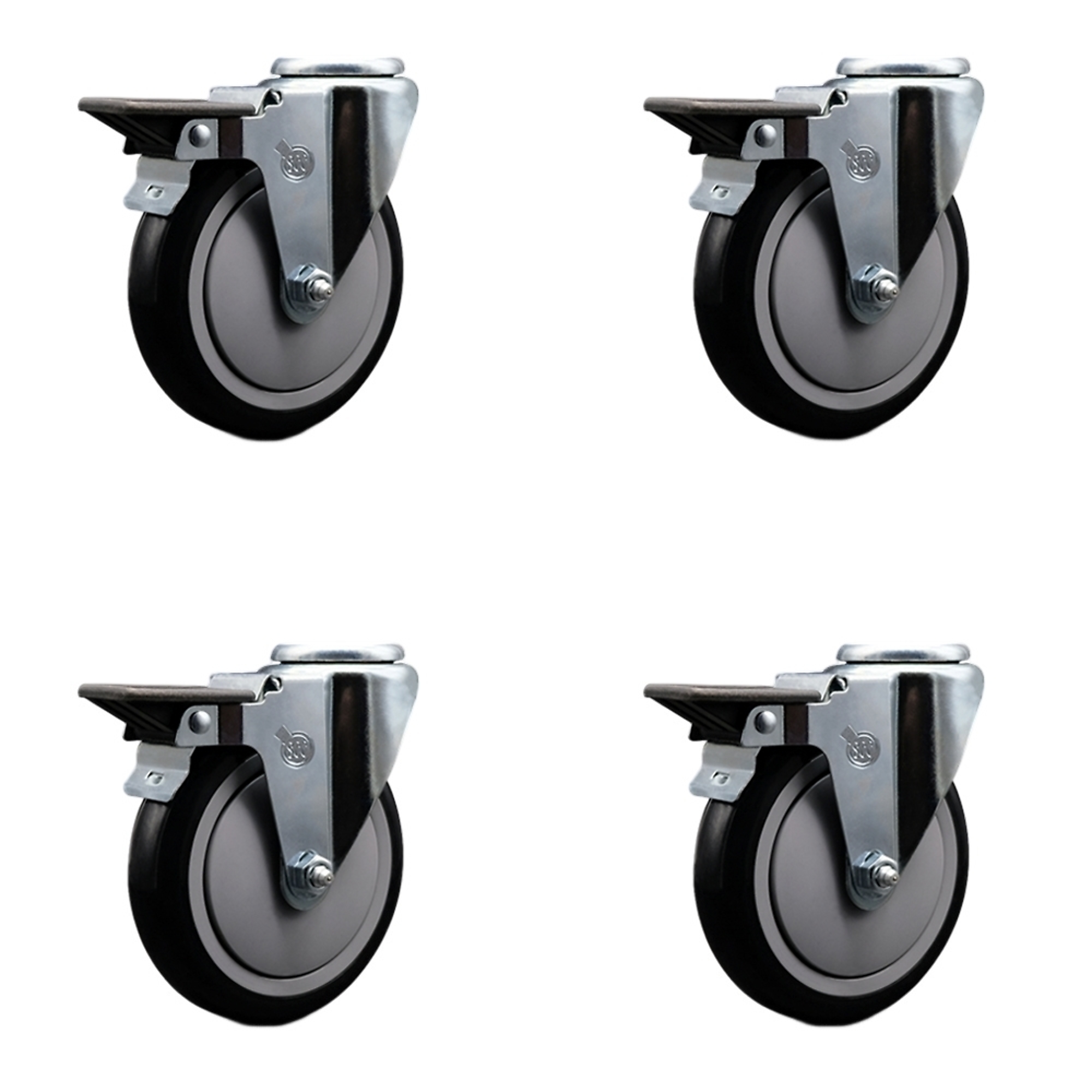 Service Caster, 5Inch x 1 1/4Inch Stem Casters, Wheel Diameter 5 in, Caster Type Swivel, Package (qty.) 4, Model SCC-BH20S514-PPUB-BLK-PLB-4