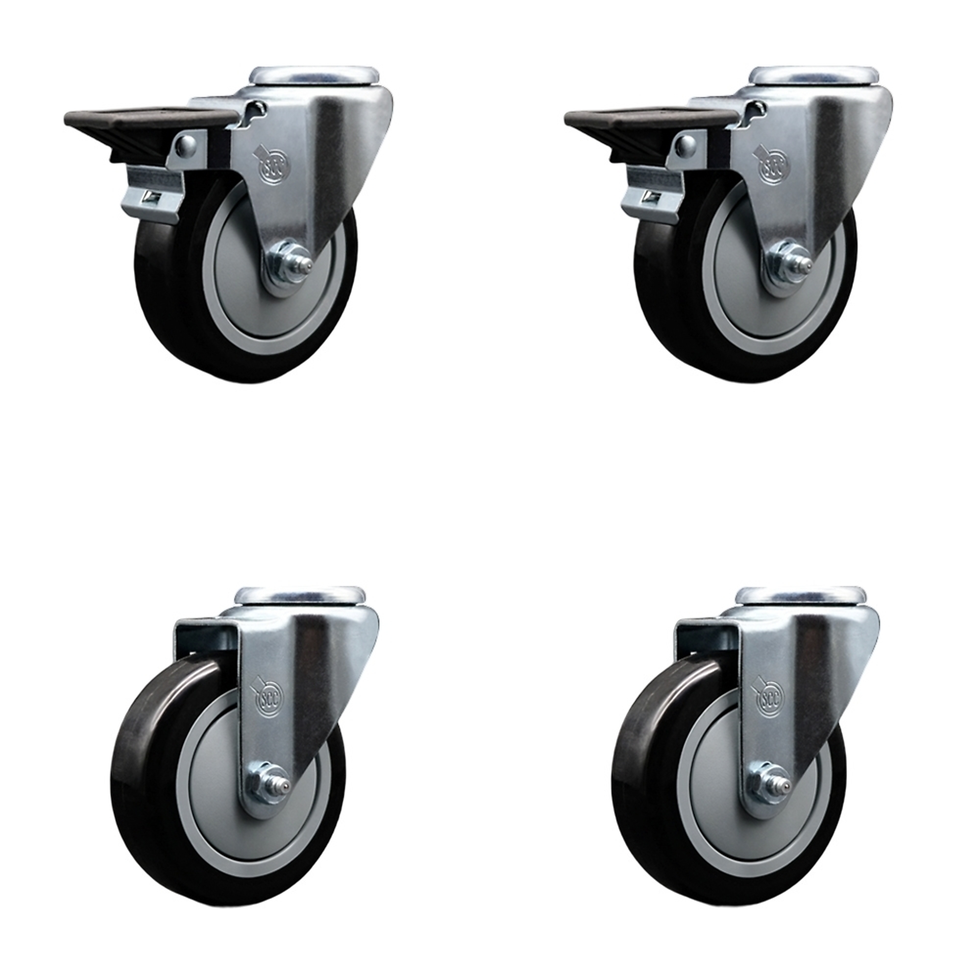 Service Caster, 4Inch x 1 1/4Inch Stem Casters, Wheel Diameter 4 in, Caster Type Swivel, Package (qty.) 4, Model SCC-BH20S414-PPUB-BLK-PLB-2-S-2