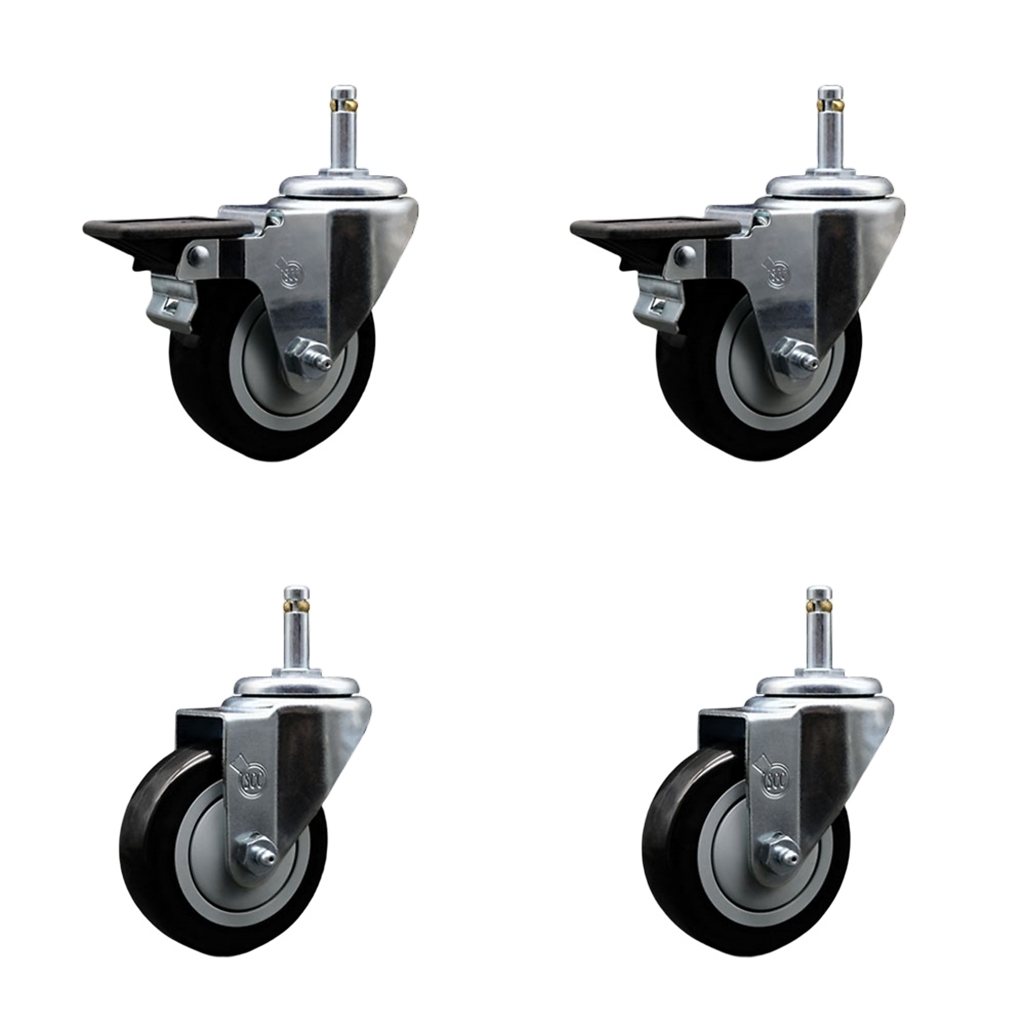 Service Caster, 3 1/2Inch x 1 1/4Inch Stem Casters, Wheel Diameter 3.5 in, Caster Type Swivel, Package (qty.) 4, Model GR20S3514-PPUB-BLK-PLB-716138-2