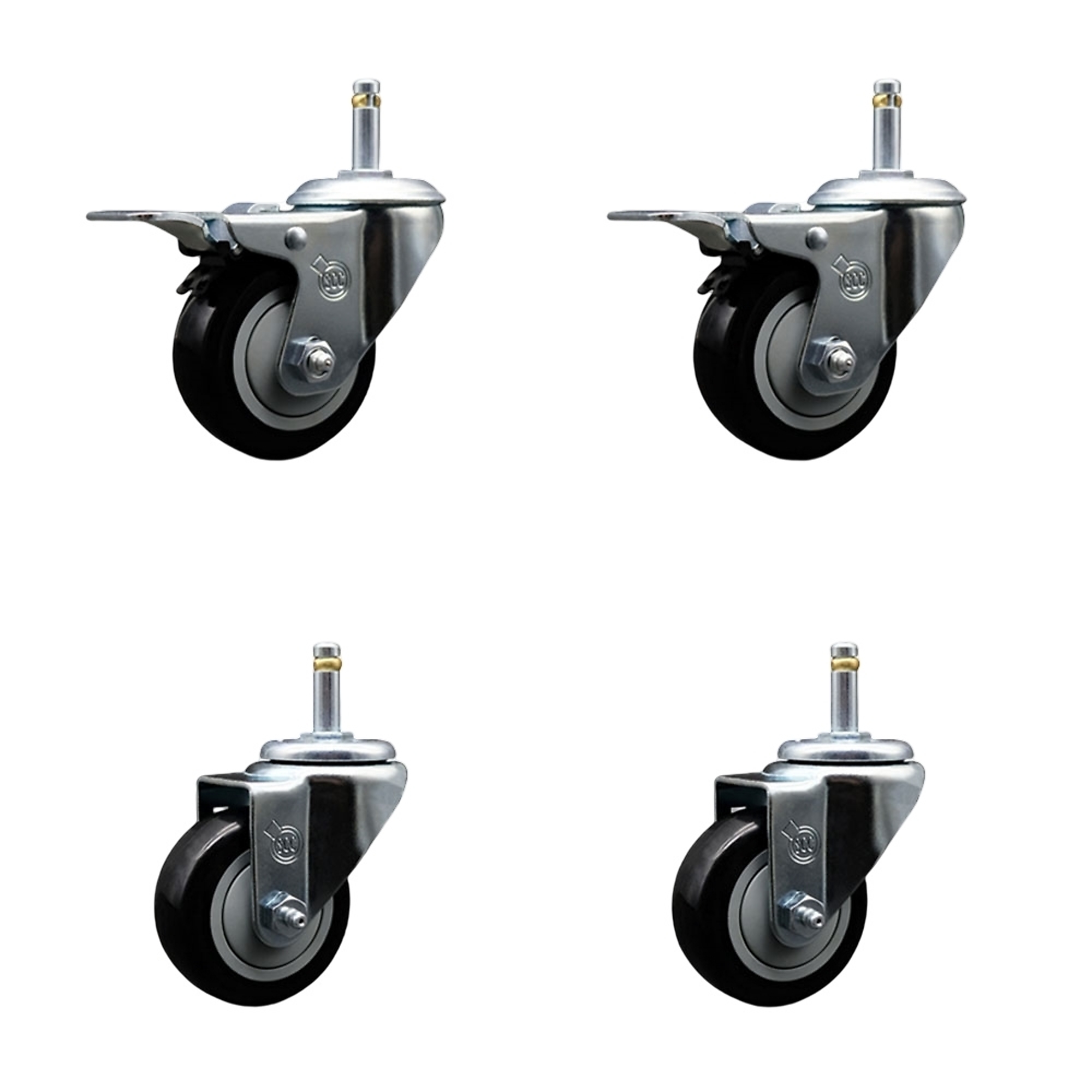 Service Caster, 3Inch x 1 1/4Inch Stem Casters, Wheel Diameter 3 in, Caster Type Swivel, Package (qty.) 4, Model SCC-GRTTL20S314-PPUB-BLK-716138-2-S2